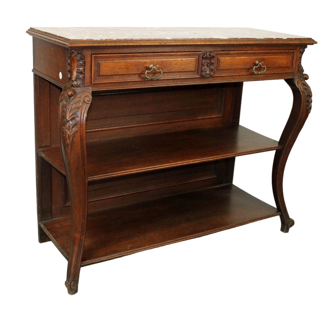 French Louis XV style carved oak server with marble top (1 of 8)