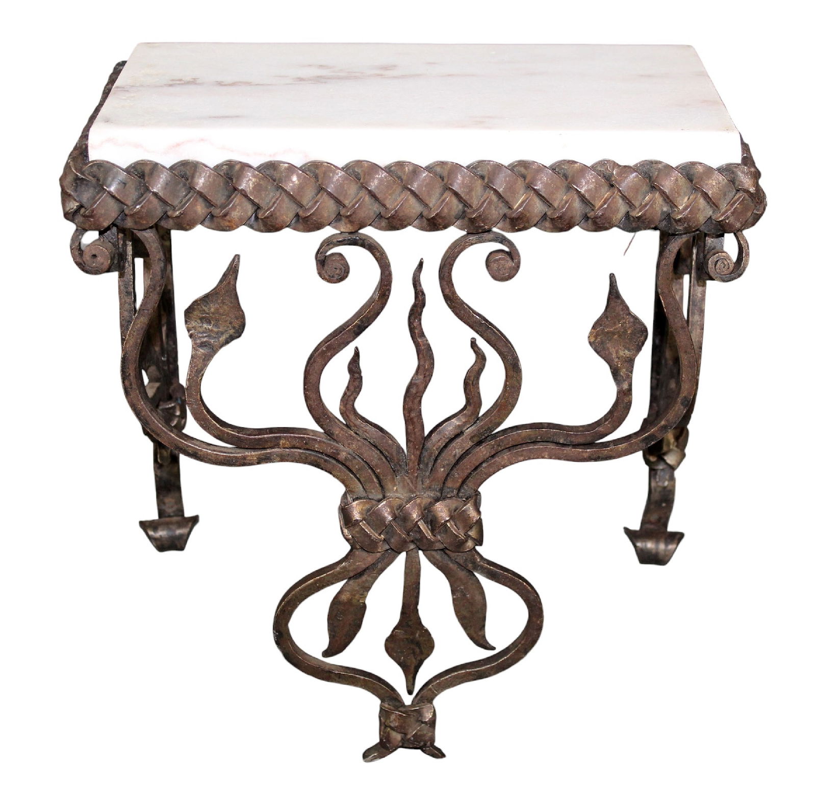 French wall mount wrought iron console with marble (1 of 8)