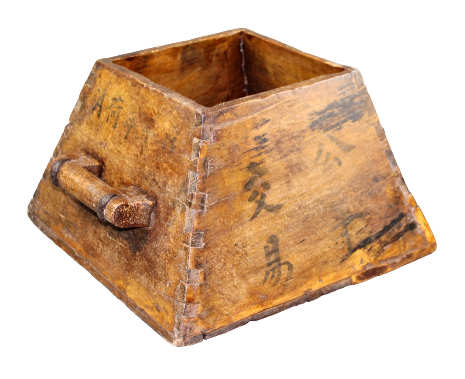 Chinese square water bucket with handles: Chinese square water bucket with handles. 9 3/4"h x 16 1/8"w x 16"d. Weight: 7lbs