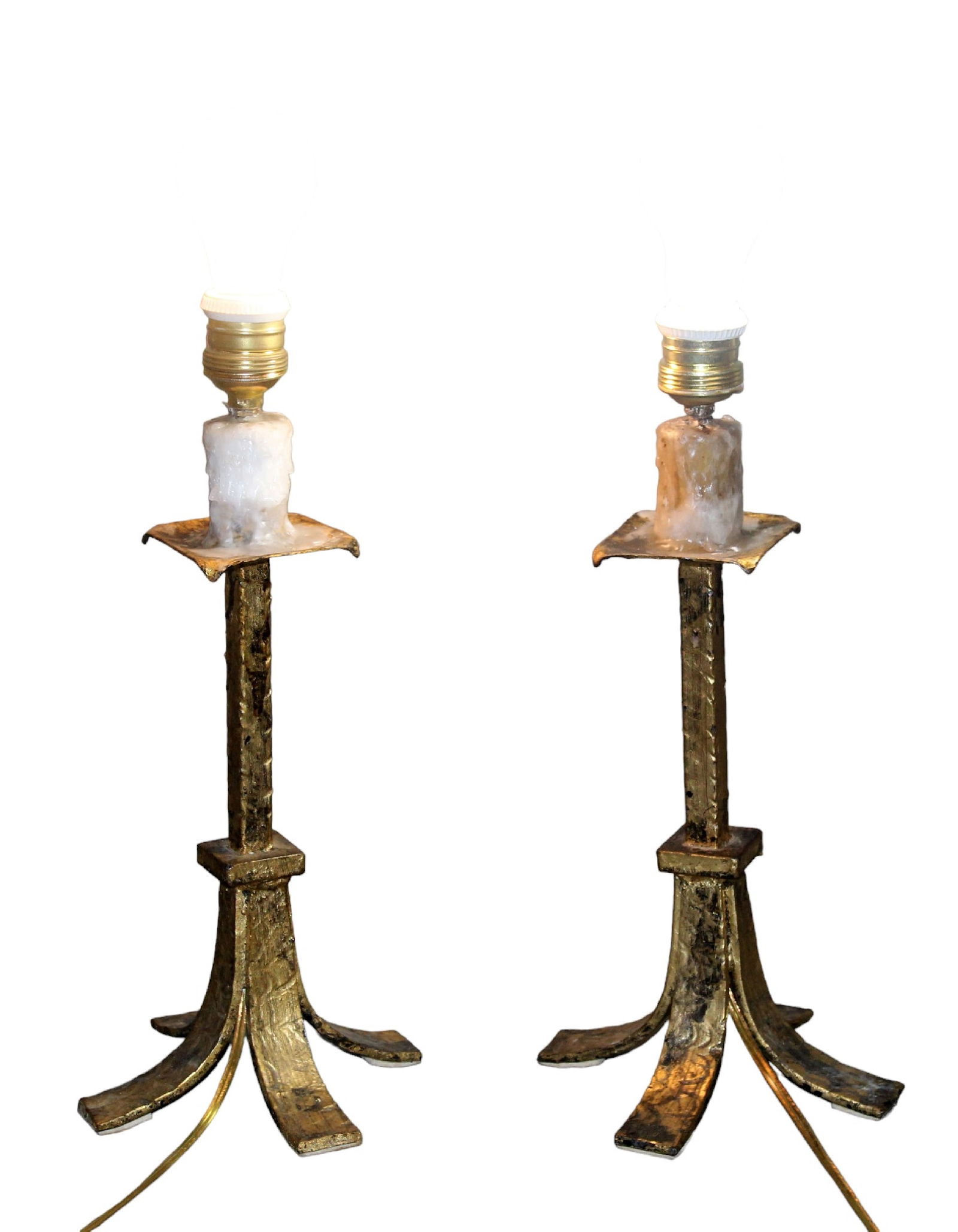 Pair of French gilt iron candlestick lamps (1 of 7)