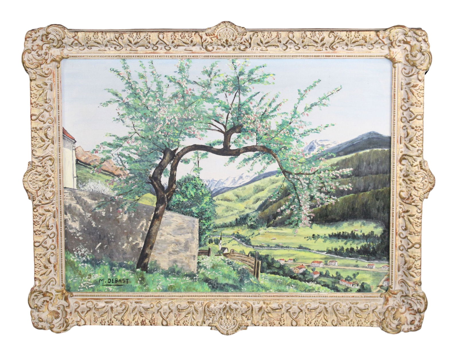French oil on canvas painting landscape with tree. Signed M. Debast (1 of 15)