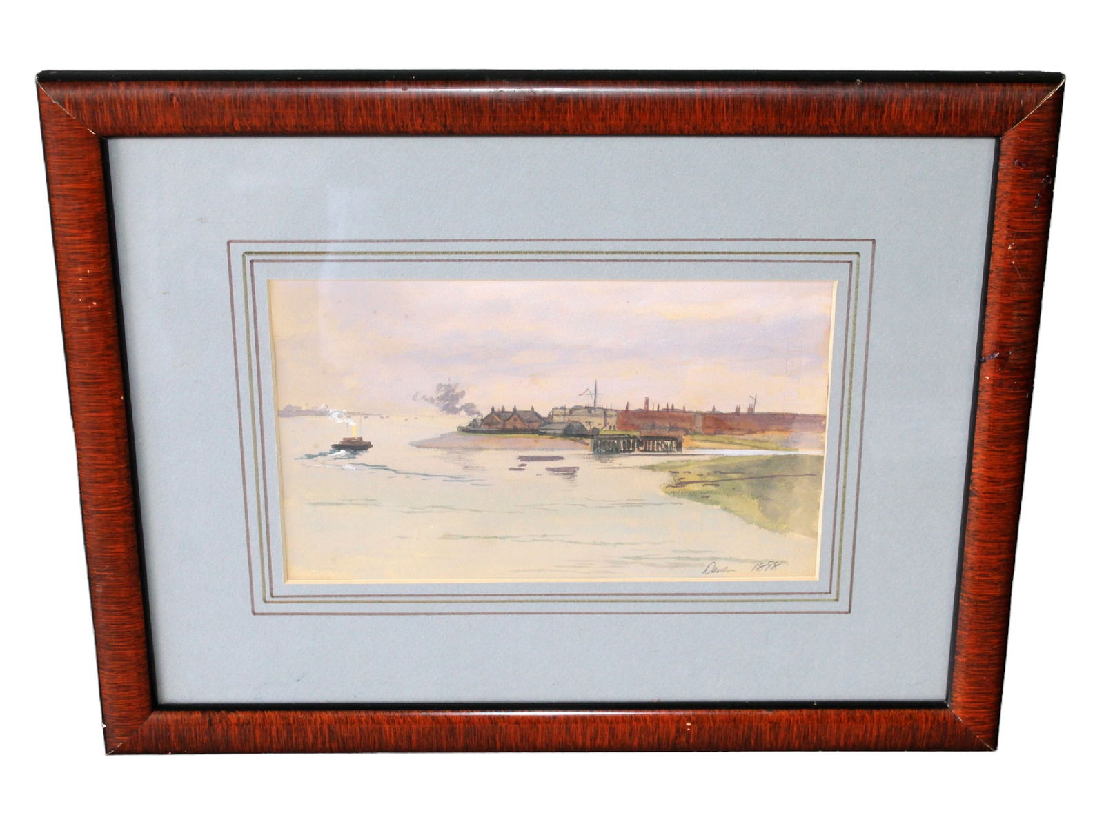Artist signed watercolor on paper painting of seascape dated 1898 (1 of 11)