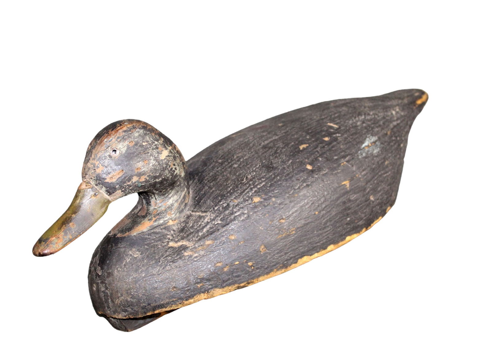Antique carved wood duck decoy with lead weights (1 of 11)