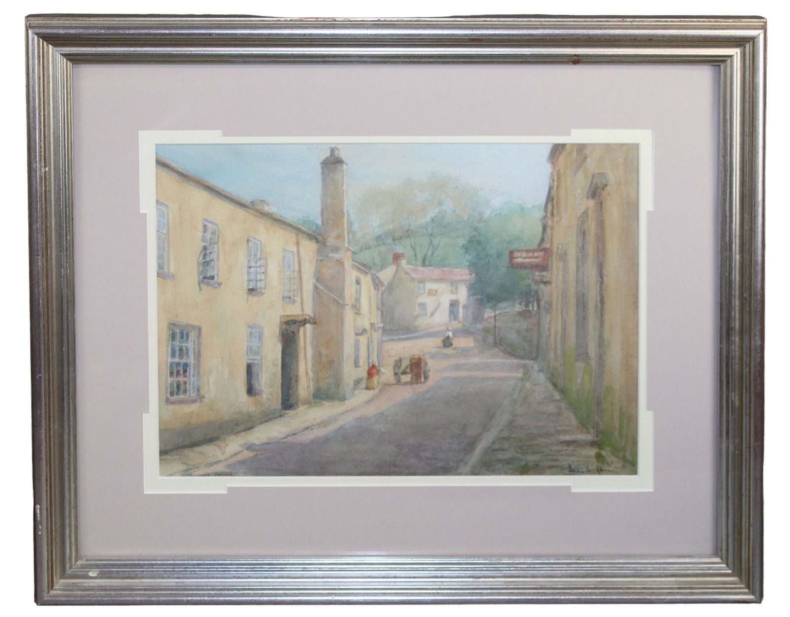 Watercolor on paper painting depicting Dulverton street in England, signed Lee Lufkin Kaula (1 of 13)