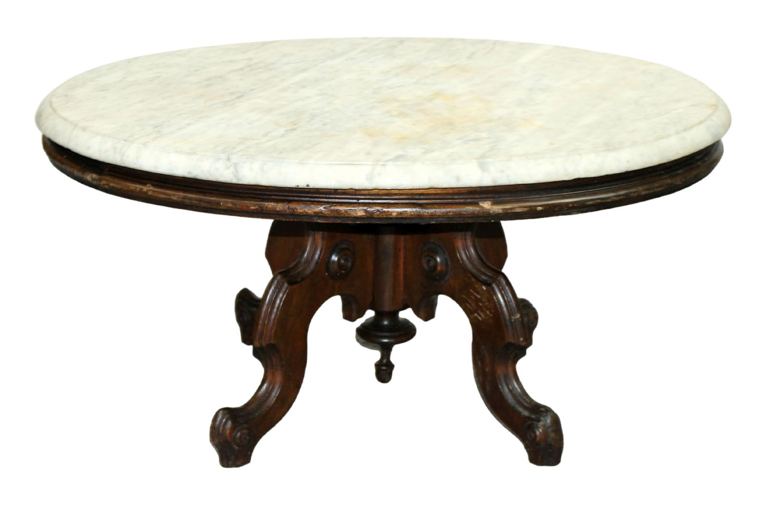 American Victorian parlor table in walnut with marble top (1 of 6)