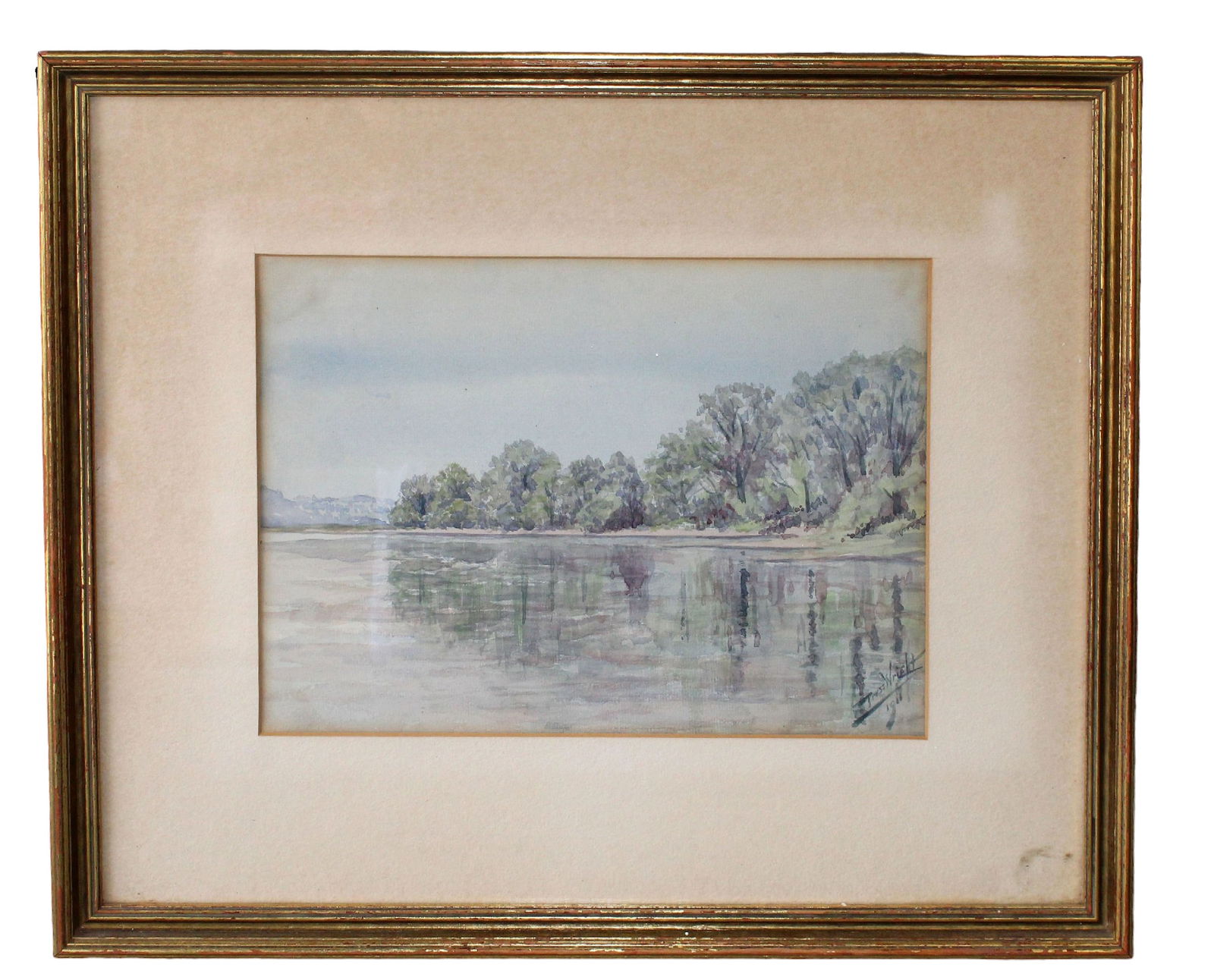 Press Wright watercolor on paper painting of river landscape with trees, 1911 (1 of 8)