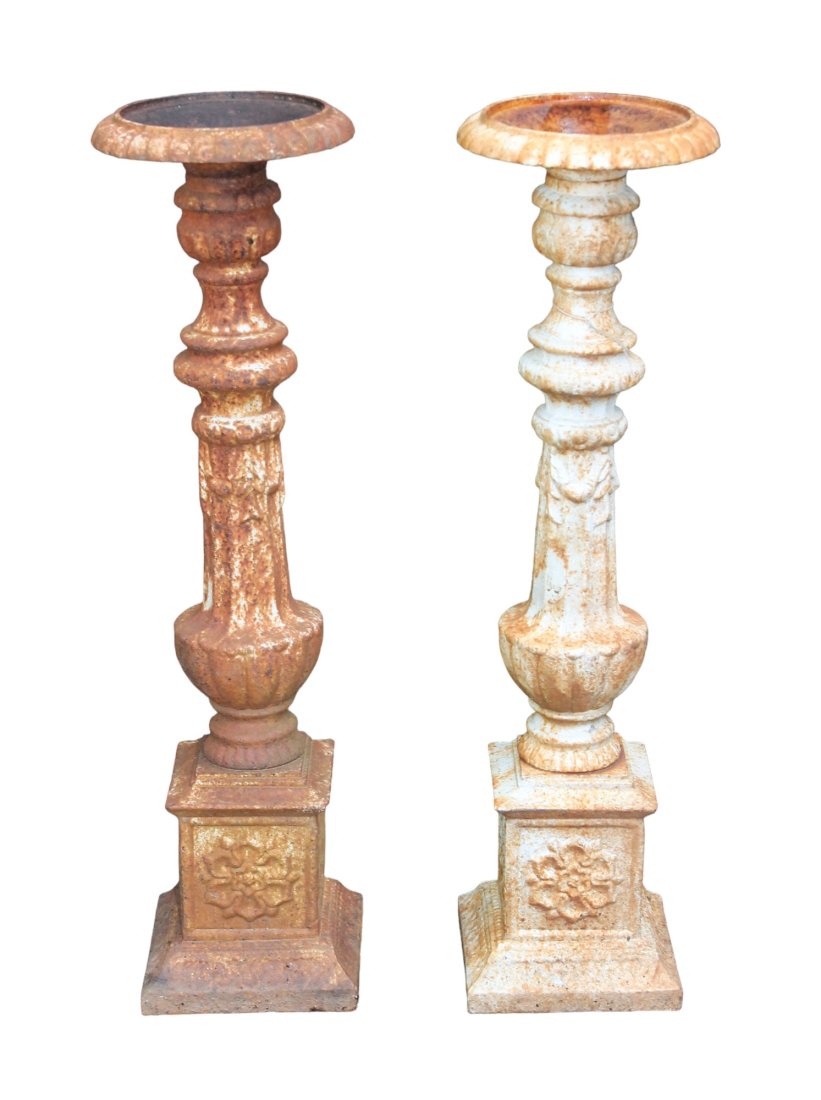 Pair of cast iron classical form candlesticks (1 of 6)