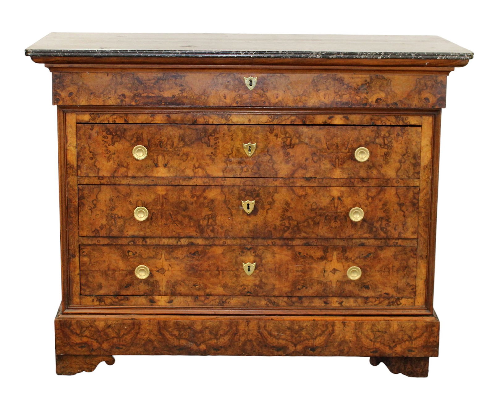 French Louis Philippe burled walnut commode with marble top (1 of 11)