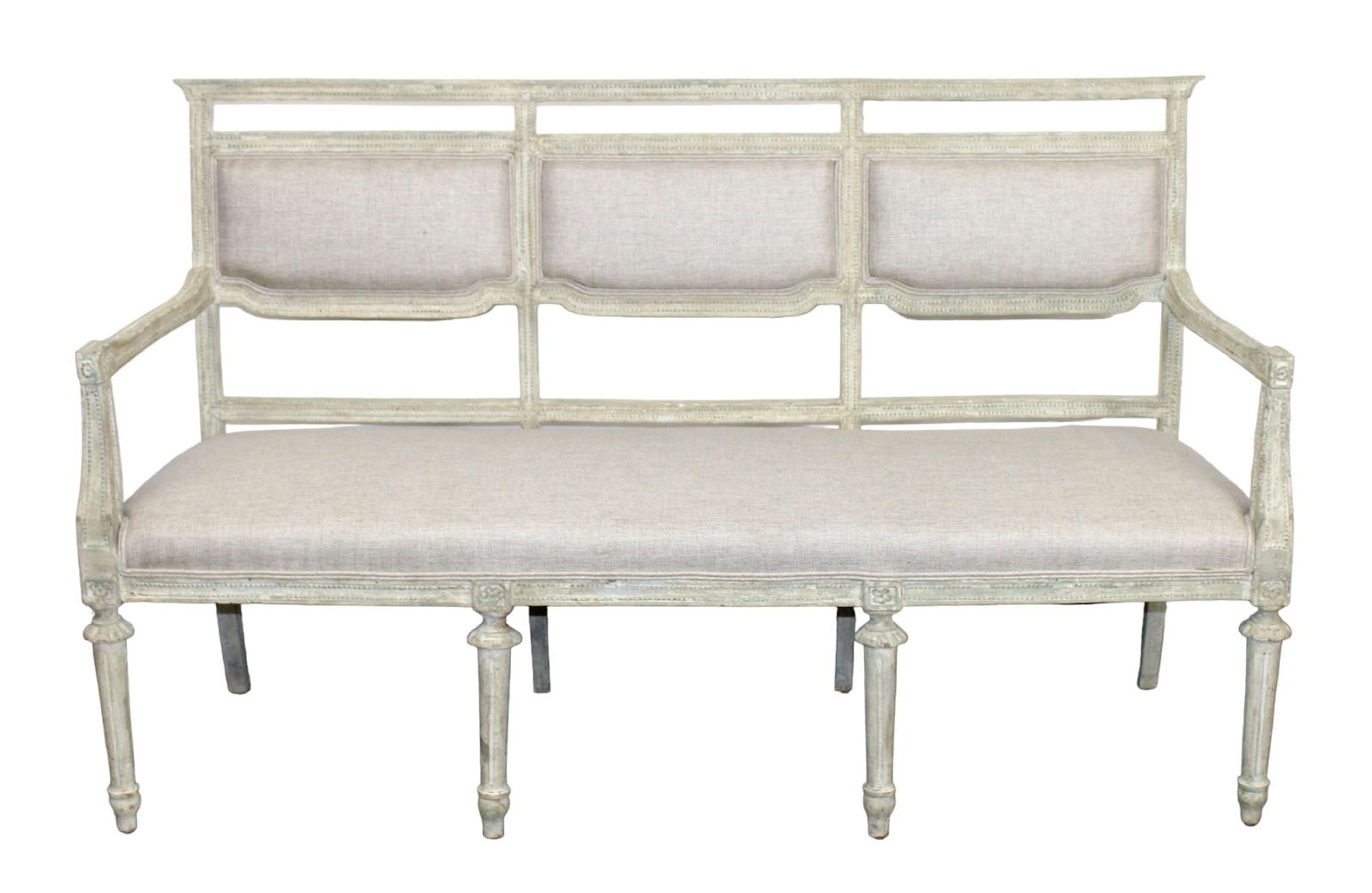 French Louis XVI style 3 seat hall bench with painted finish (1 of 7)