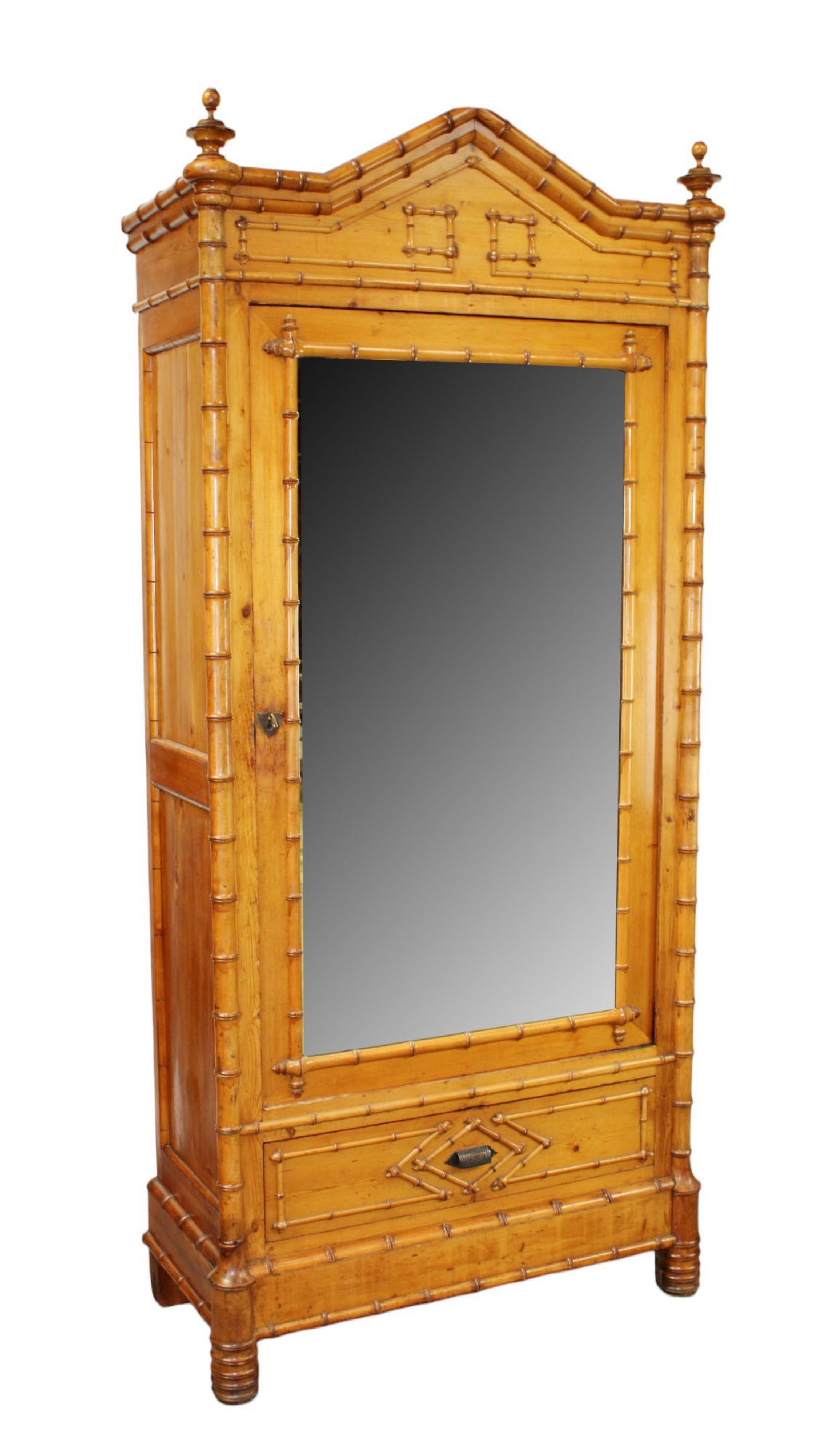 French faux bamboo single door armoire in pine (1 of 15)