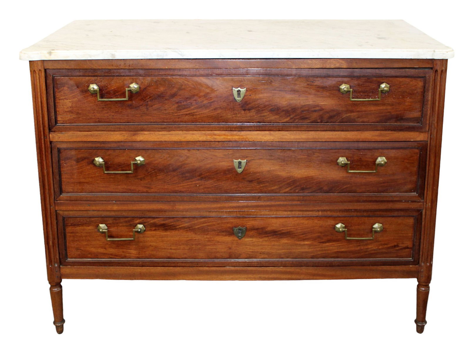 French Louis XVI 3 drawer commode in walnut (1 of 9)