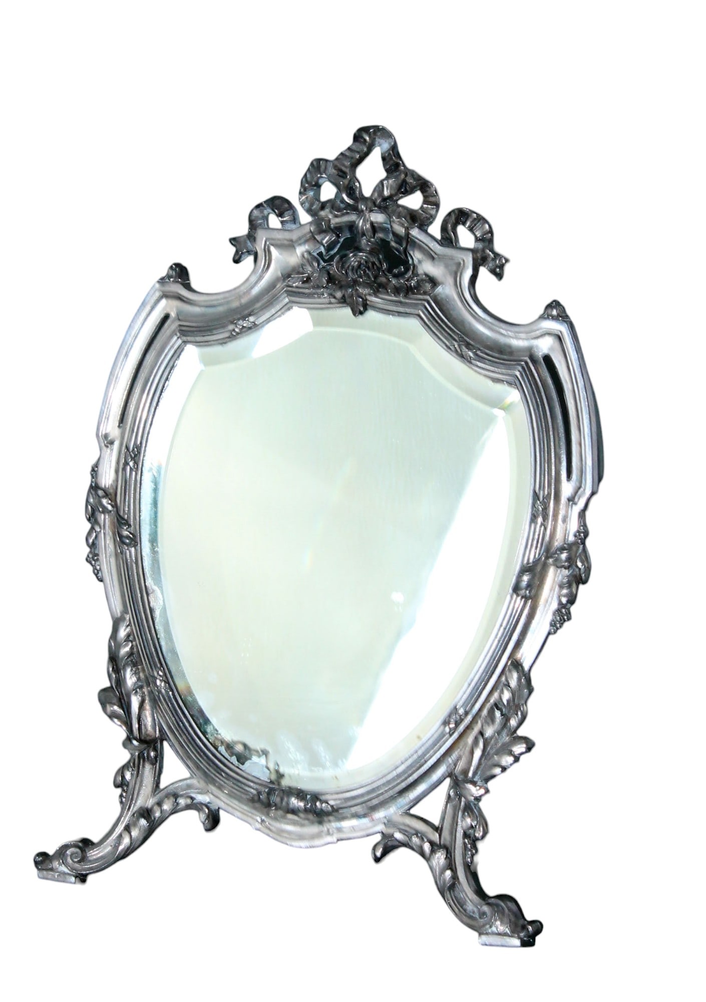 French Louis XVI style silver plate vanity mirror (1 of 8)