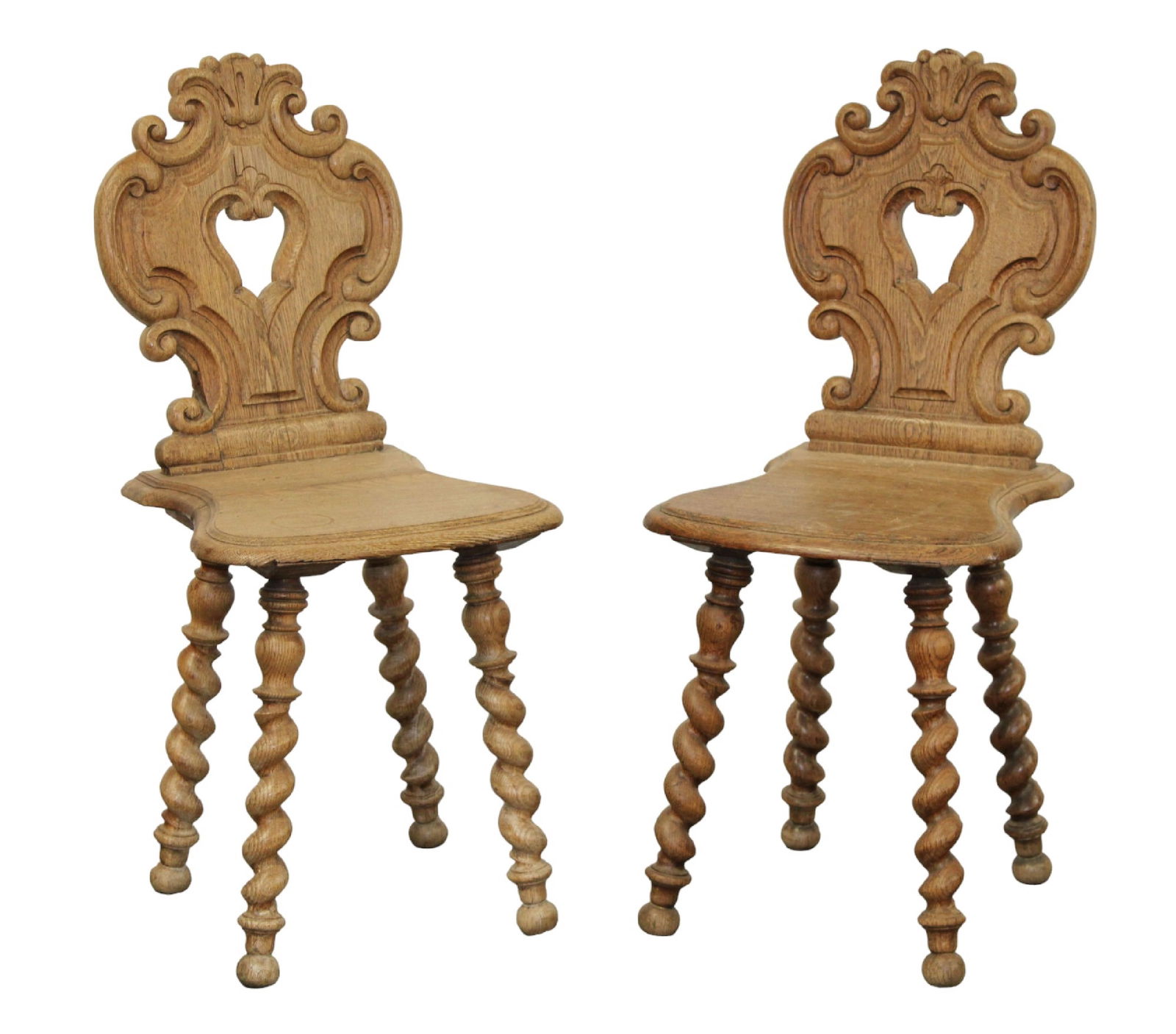 Pair of French carved oak hall chairs (1 of 8)