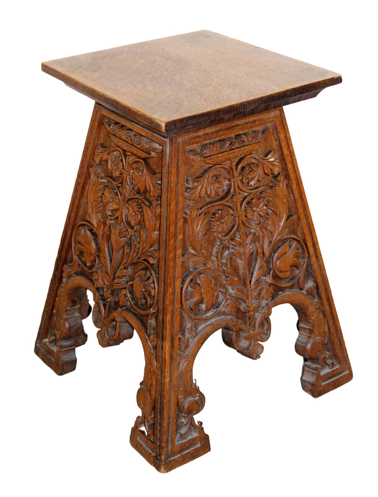 French carved oak stool or pedestal (1 of 5)
