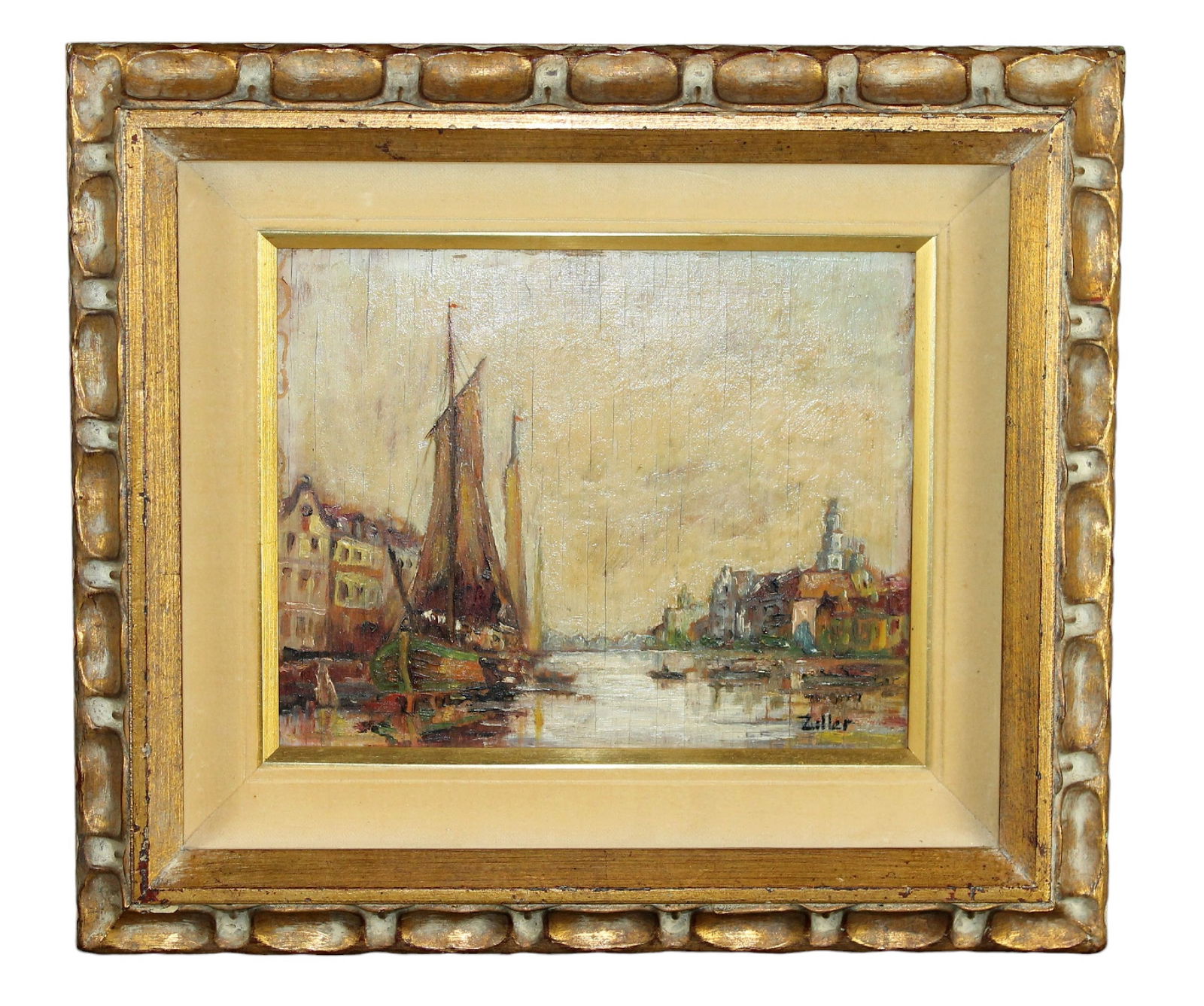 Leopold Ziller (Austrian 1913-2003) Oil on Board painting Harbor Scene (1 of 7)