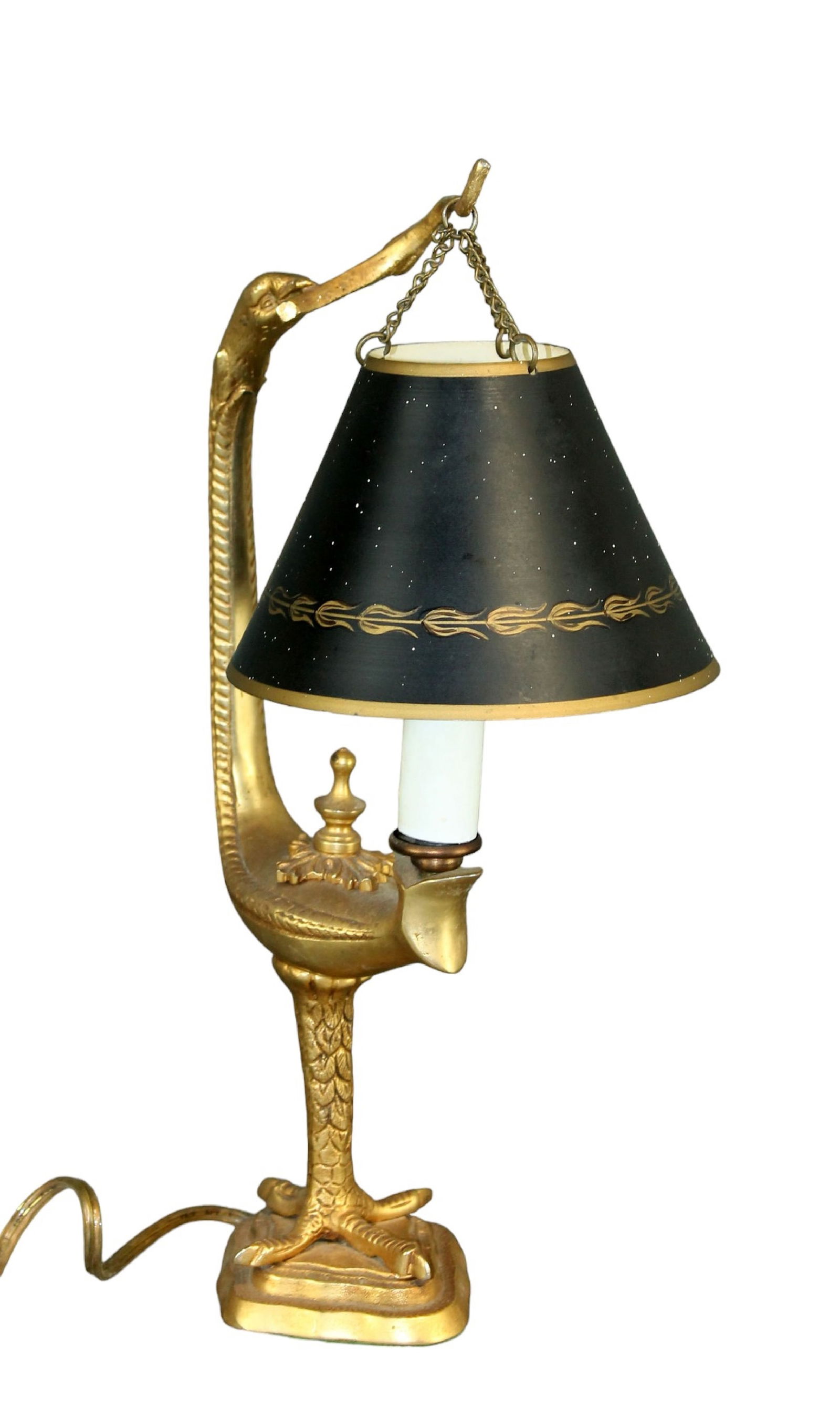 French Zoomorphic Aladdin lamp in bronze with tole shade (1 of 11)