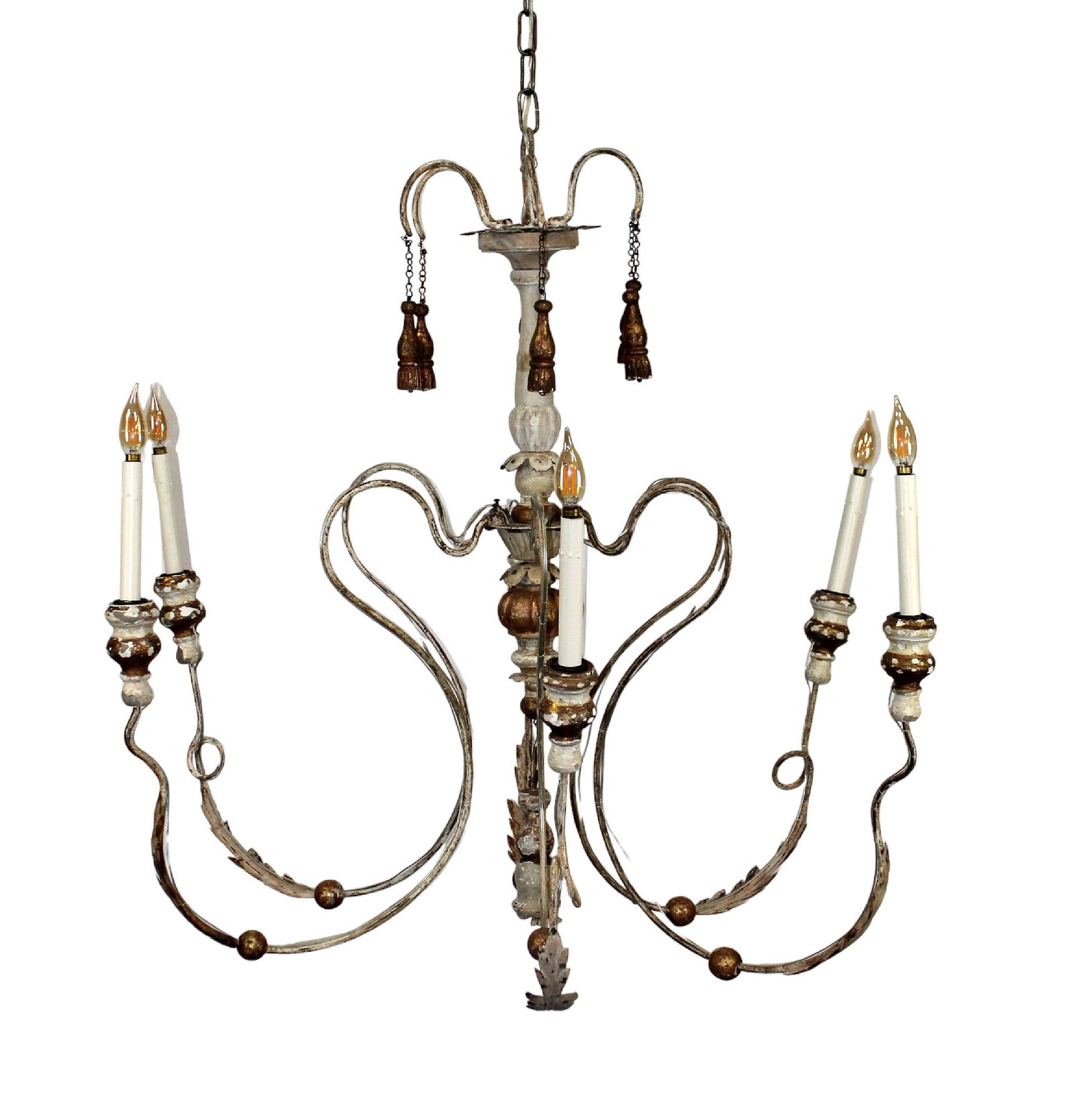 Italian 6 light wood and iron chandelier: Italian 6 light wood and iron chandelier . 36 1/2" drop x 39 1/2" dia.