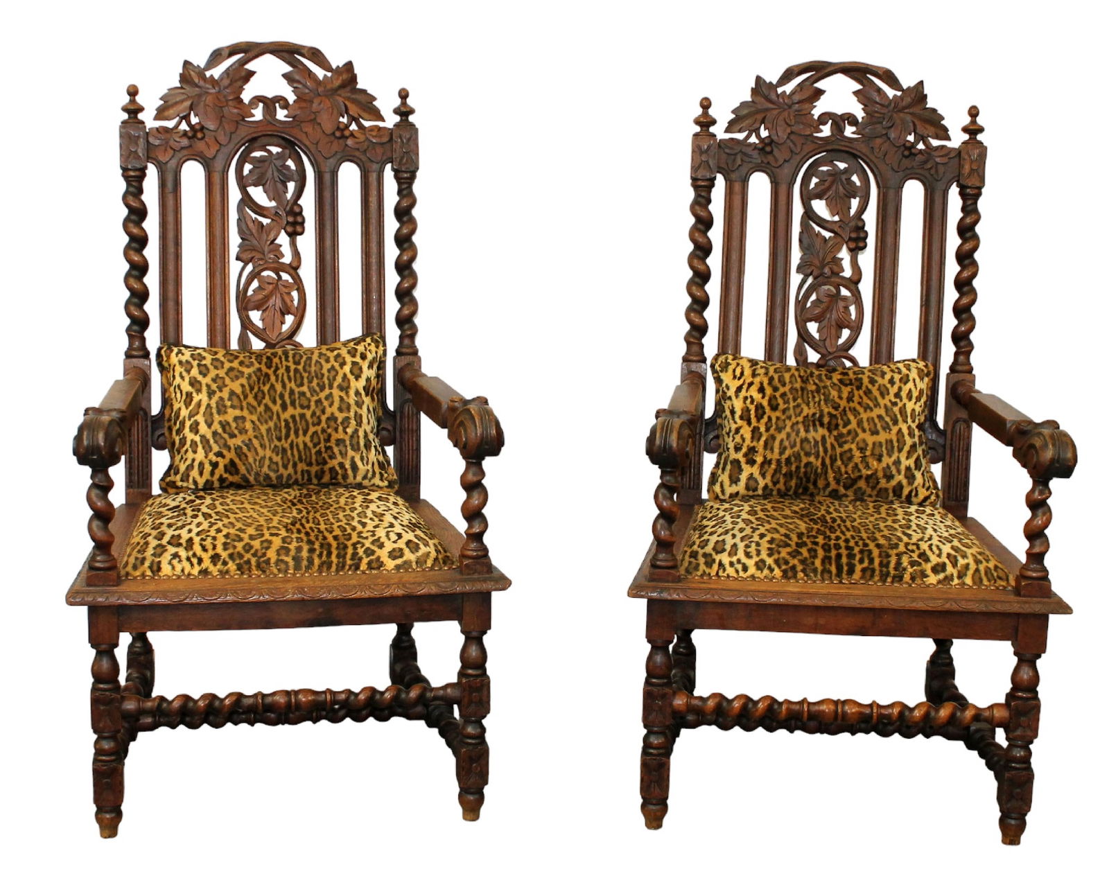 Pair of French carved oak arm chairs with grapevines (1 of 8)