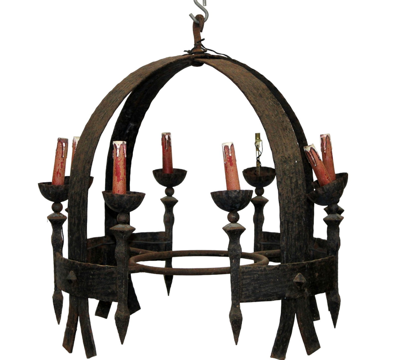 French Gothic Revival arched top wrought iron chandelier (1 of 8)