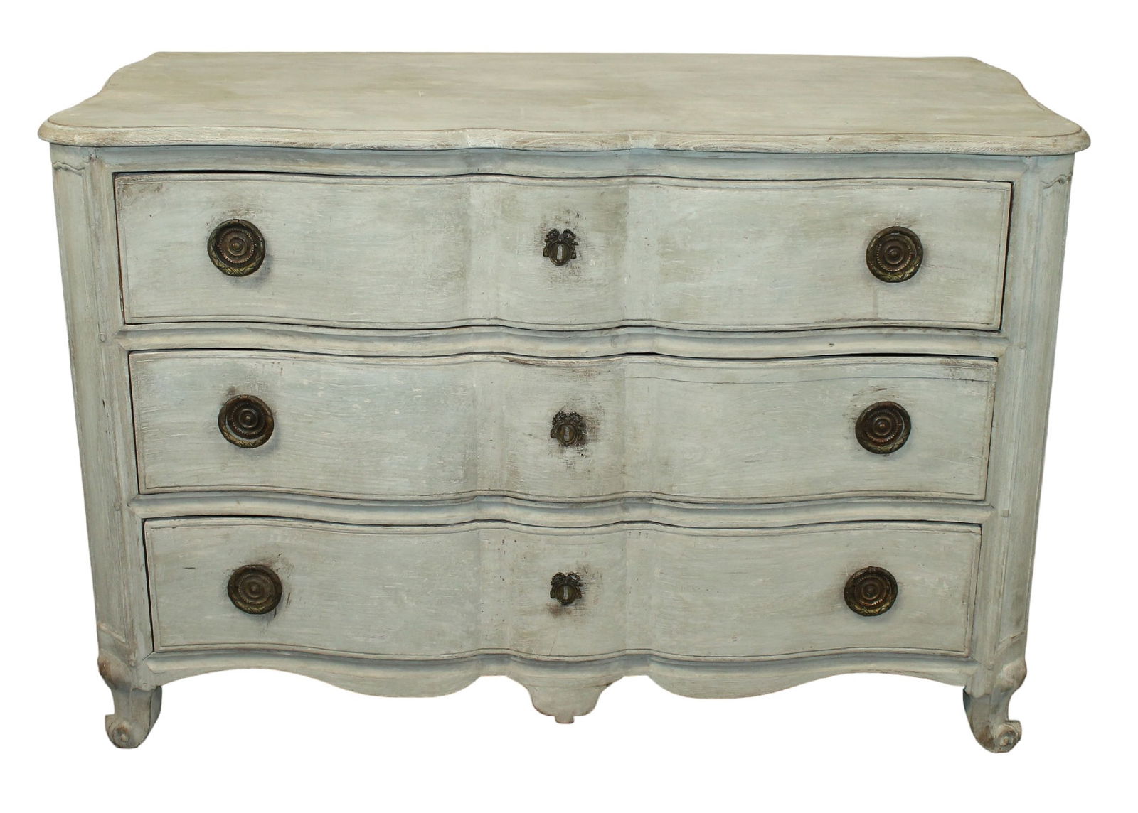 French 18th c 3 drawer commode arbalette in painted finish (1 of 11)