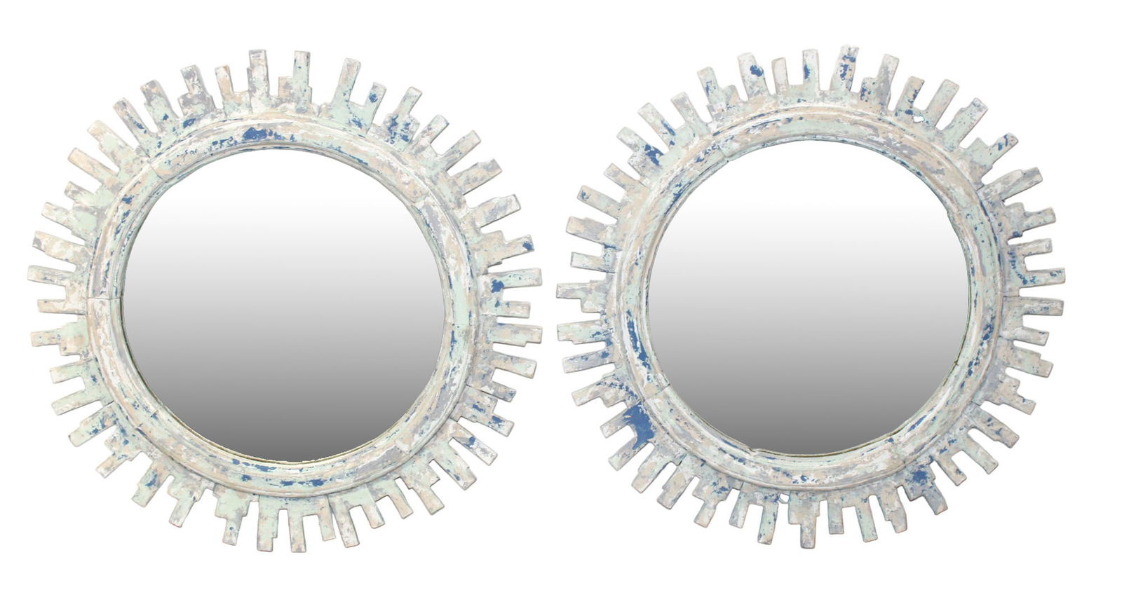 Pair of French Provincial painted wood sunburst style mirrors (1 of 11)