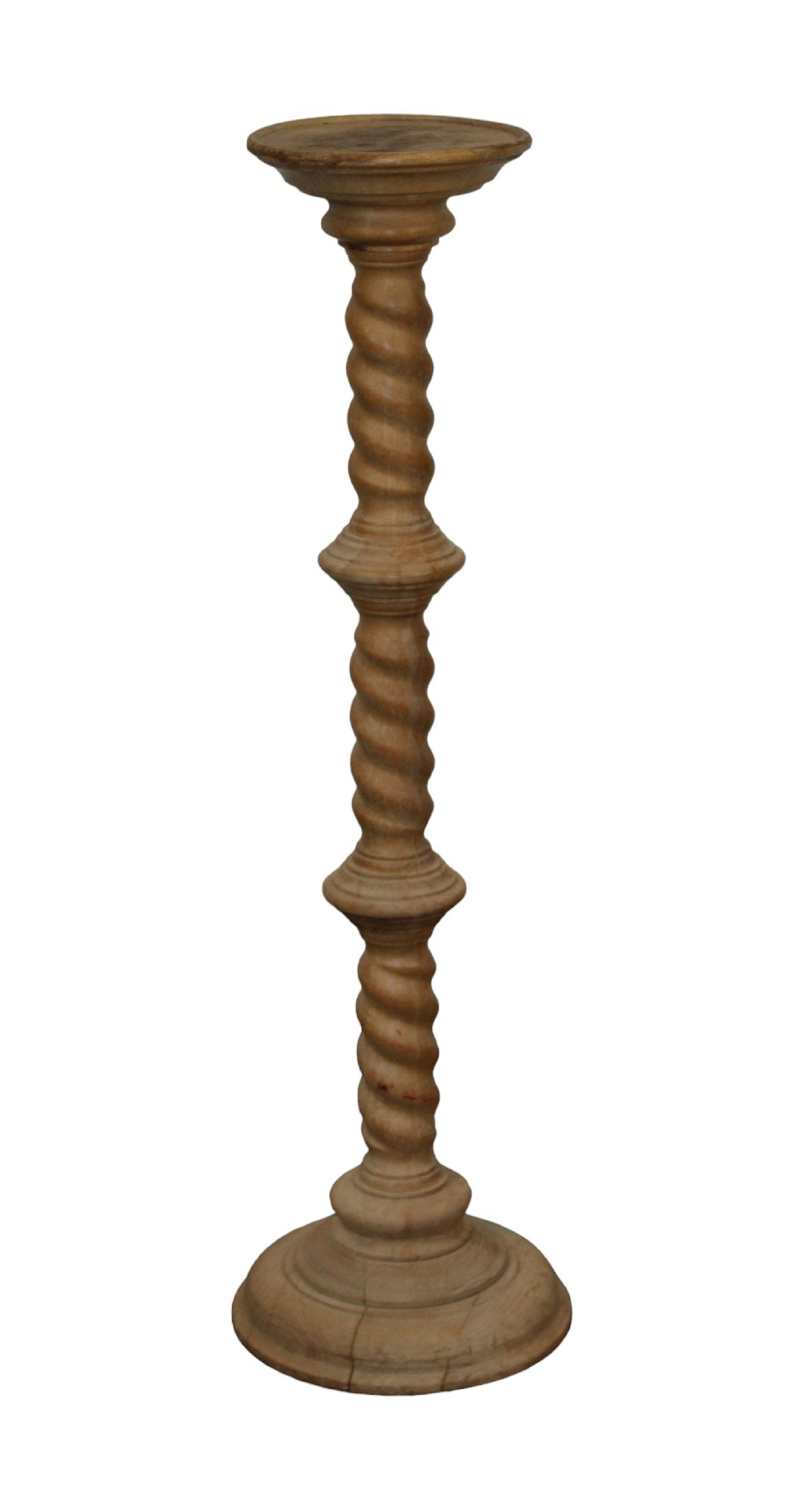 Barley twist pedestal in bleached walnut: Barley twist pedestal in bleached walnut. 20th century. 39"h, top measures 9" dia