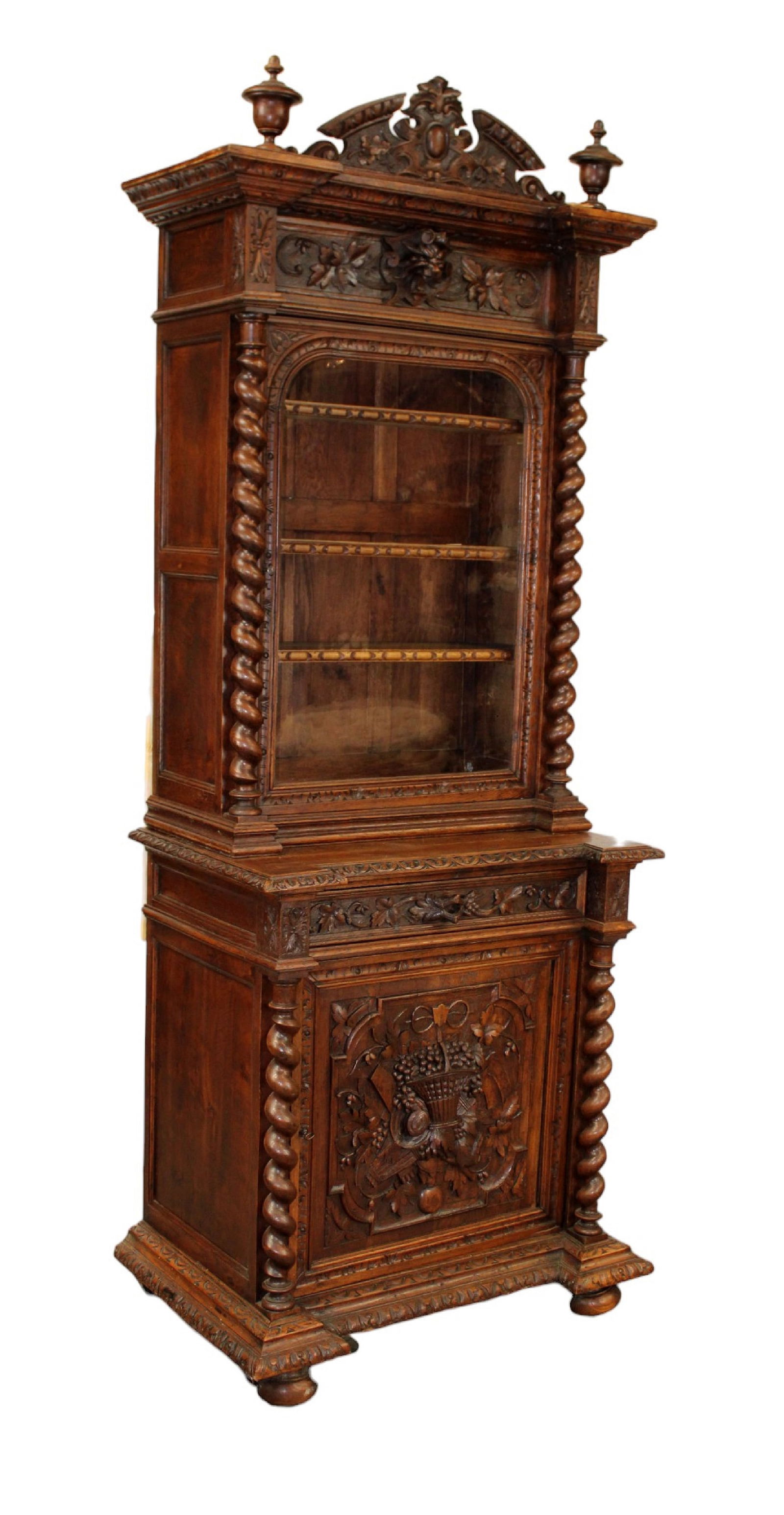 French carved oak single door buffet with barley twist columns (1 of 12)