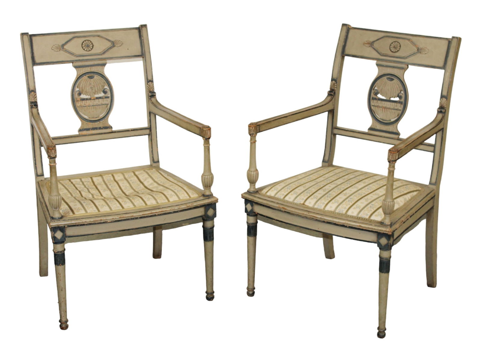 Pair of French Regency style arm chairs with painted finishes (1 of 9)