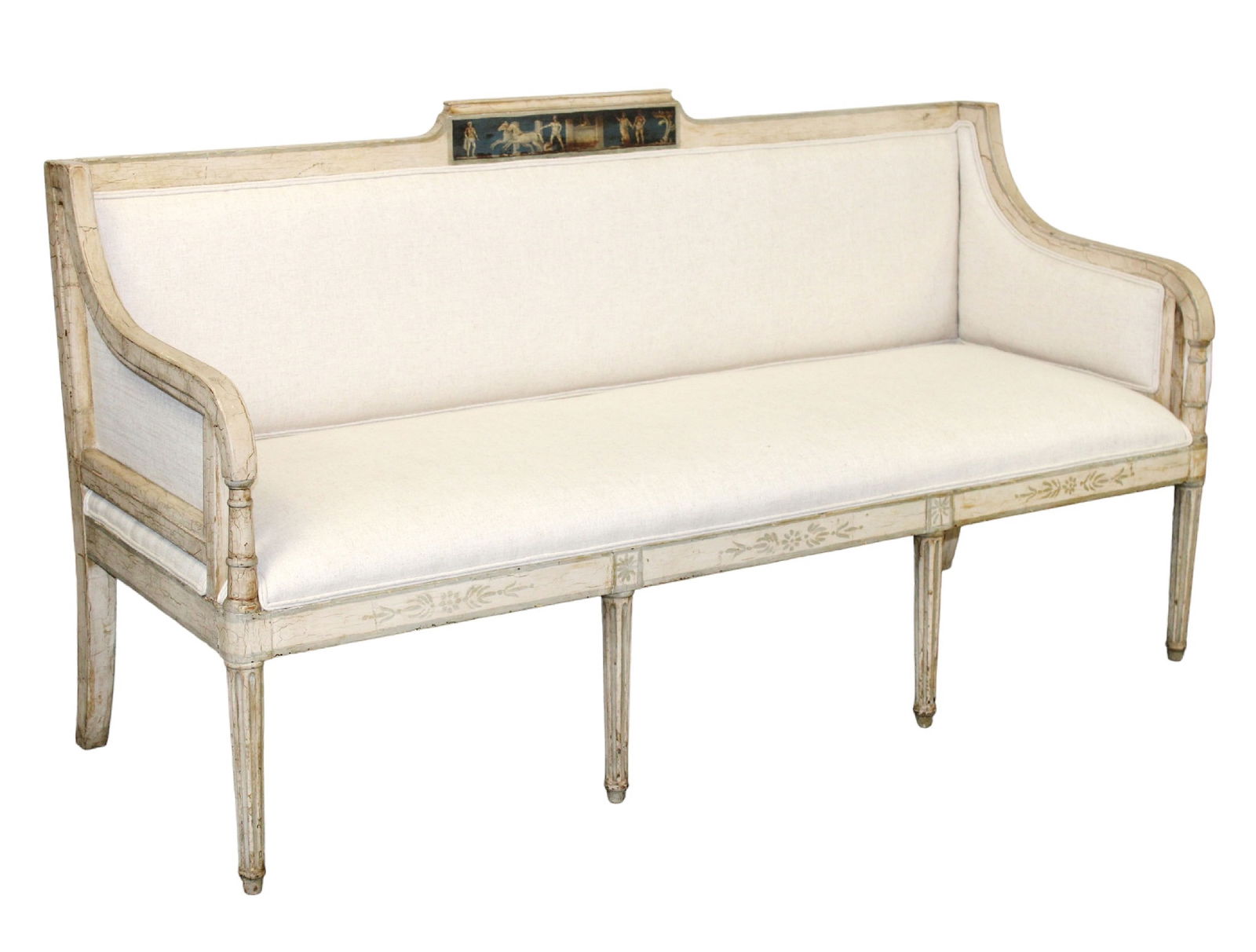 Italian neo-classical settee in painted crackle finish with Roman warrior scene (1 of 10)