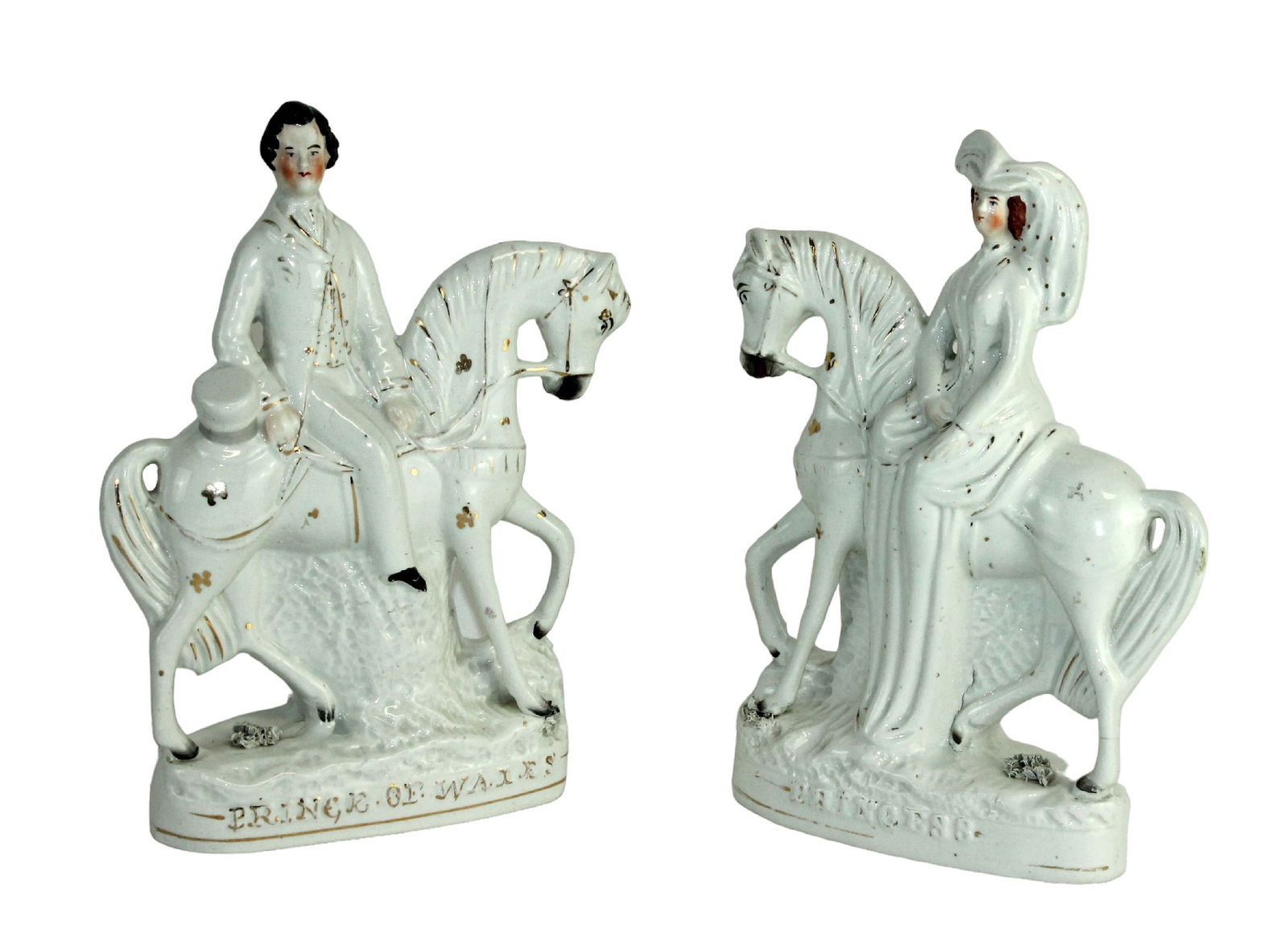 Lot of 2 Staffordshire porcelain figures on horses - Prince and Princess of Wales (1 of 14)