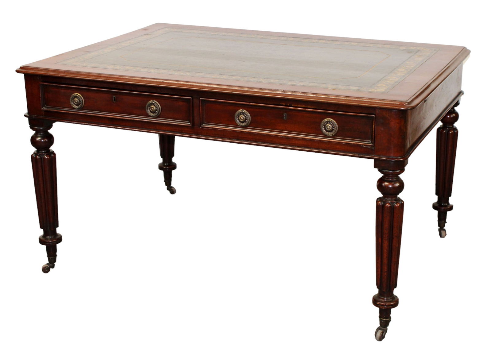 English Regency partner's desk in mahogany with tooled leather top (1 of 14)