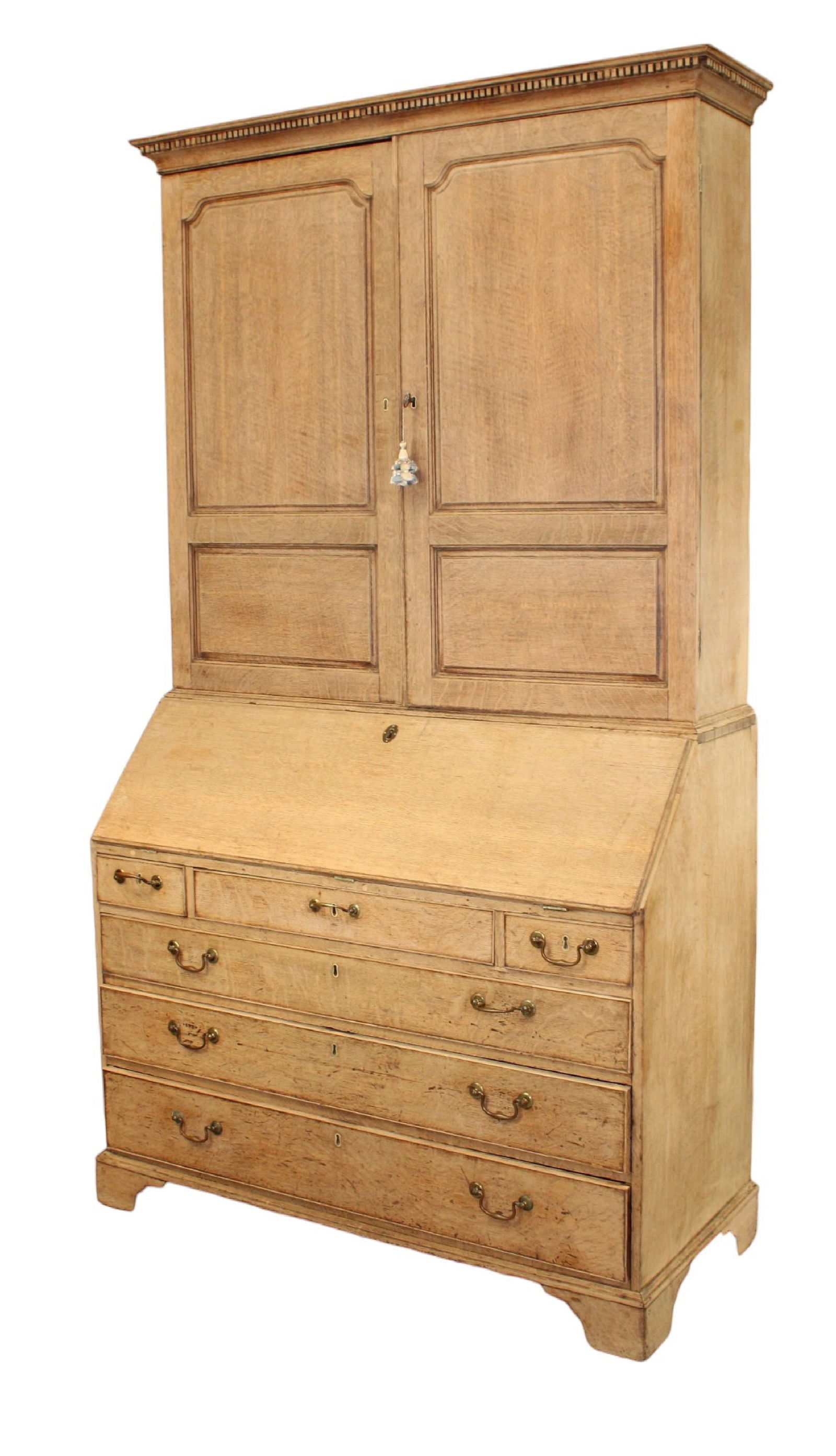 English fall front bureau bookcase in bleached oak (1 of 13)