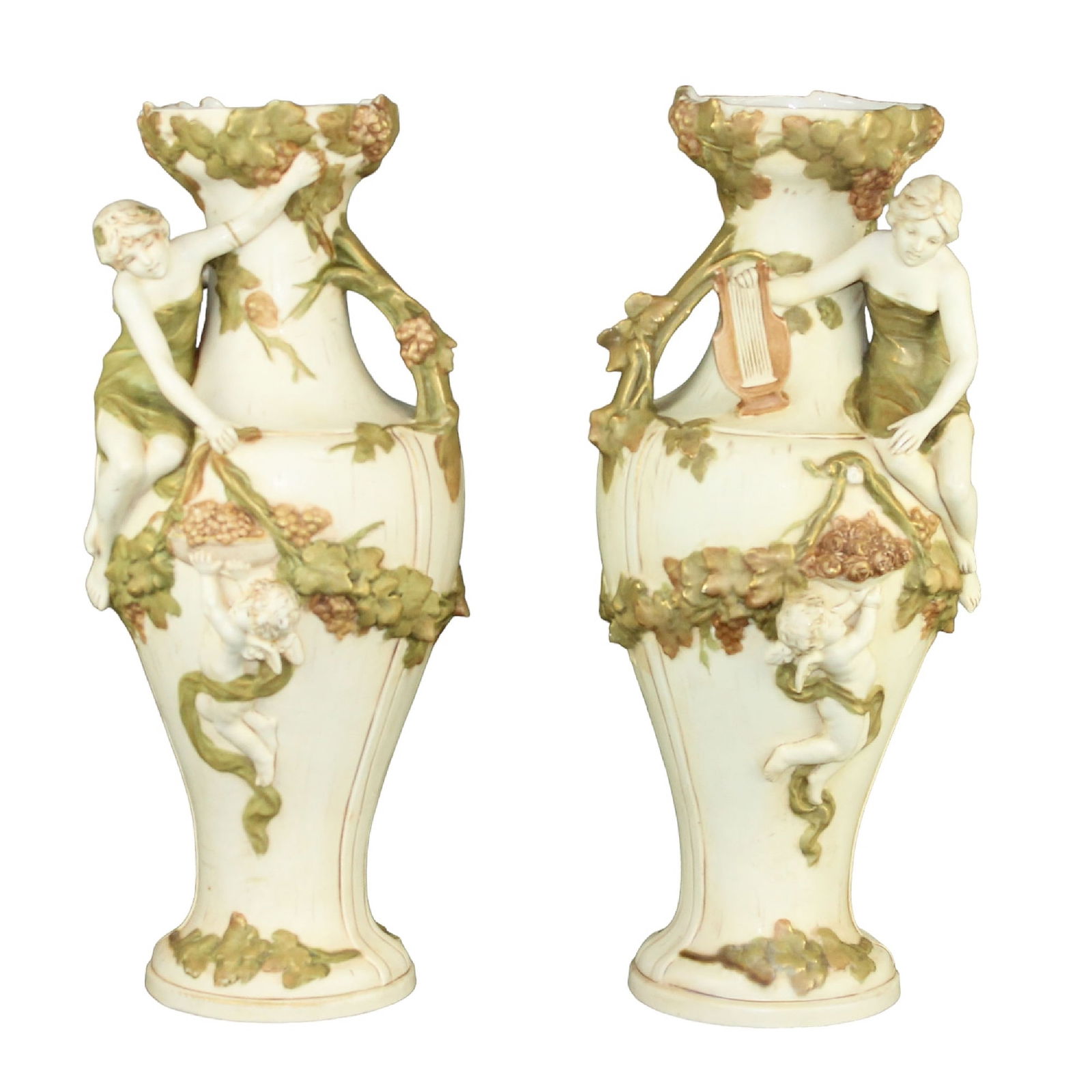 Pair of Royal Dux Bohemian figural porcelain vases (1 of 8)