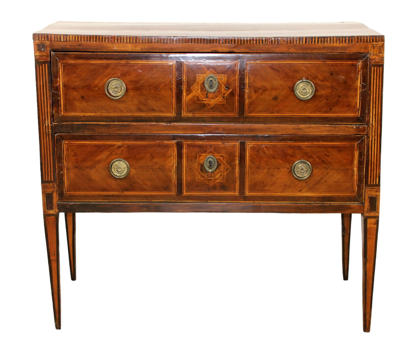 Italian neo-classical 2 drawer walnut marquetry commode sauteuse (1 of 10)