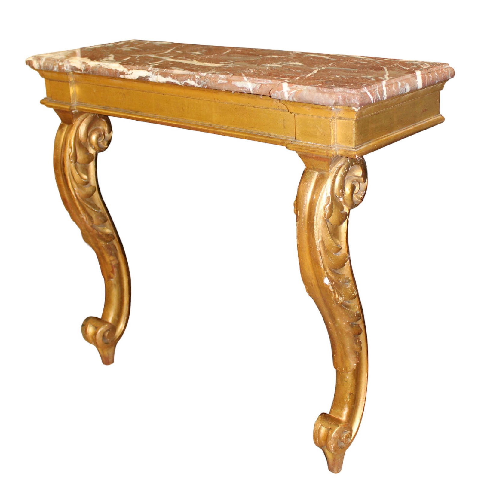 Continental gilt wood wall mount marble top console table (1 of 10)