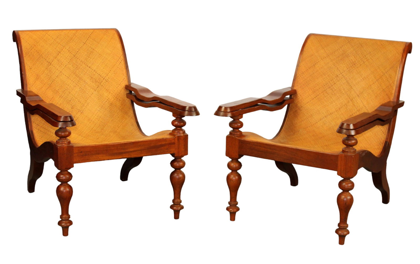 Lot of 2 Baker Milling Road plantation chairs in mahogany with woven seats (1 of 13)