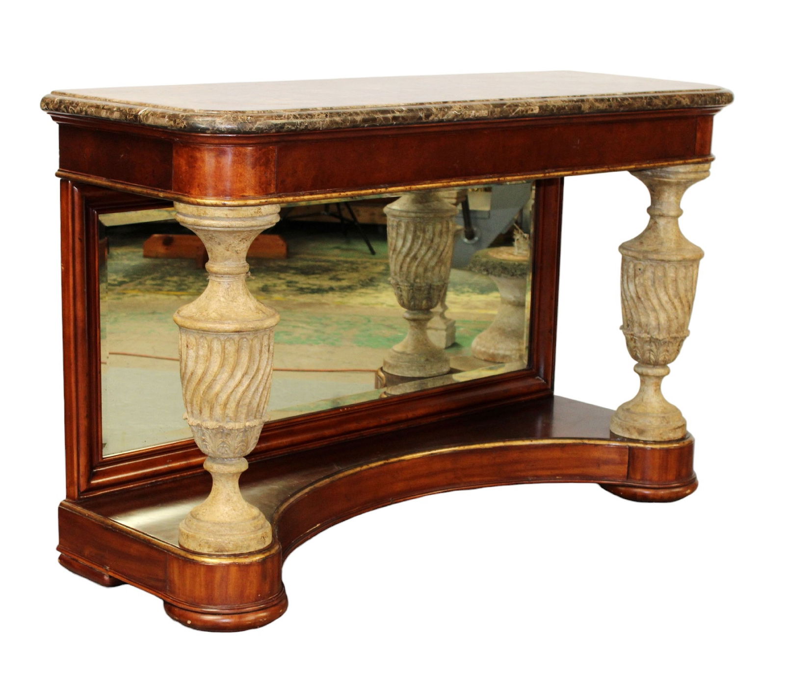 Tessellated marble top console with urn supports and mirror back (1 of 10)