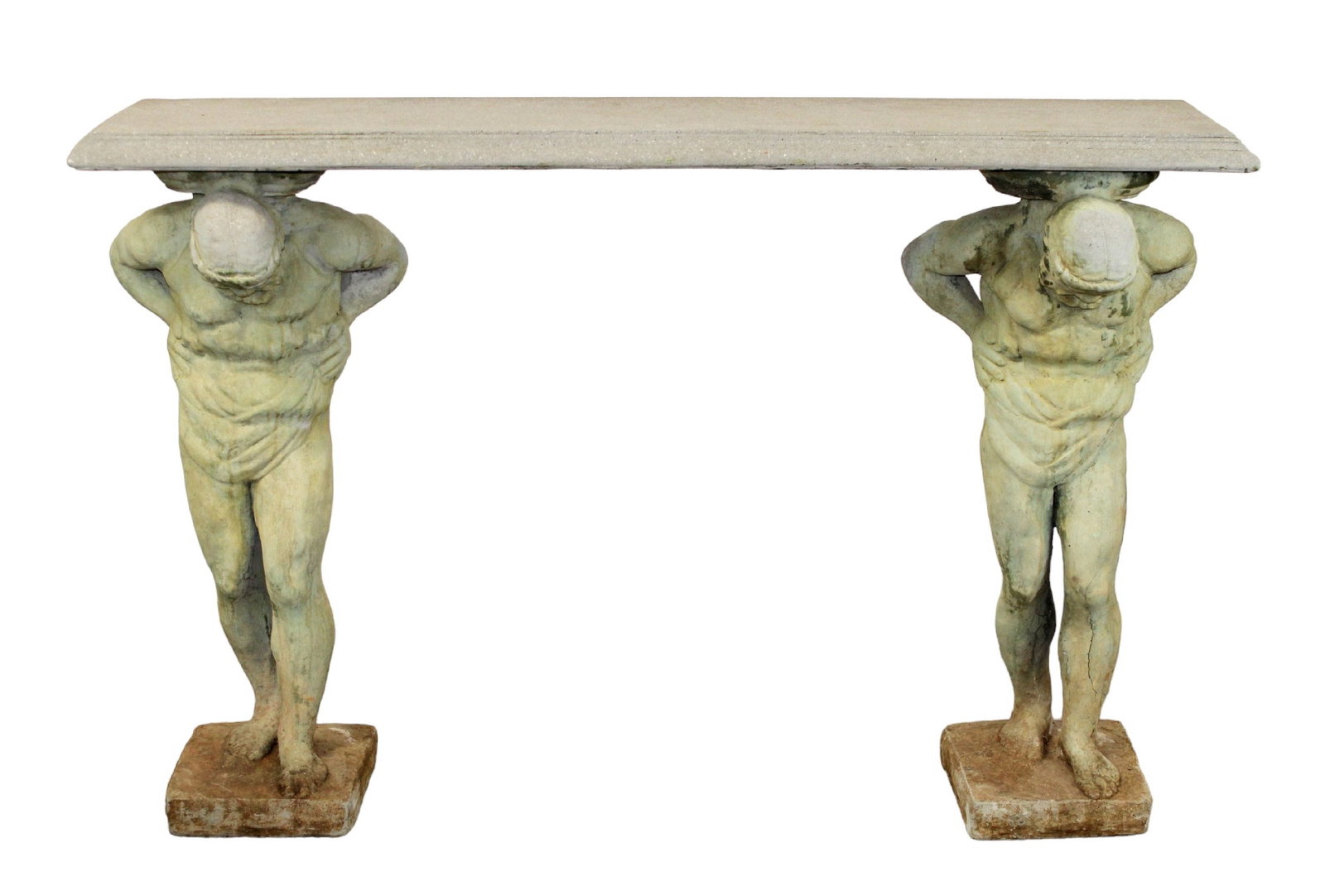 Cast concrete console table with figural Atlas supports (1 of 8)