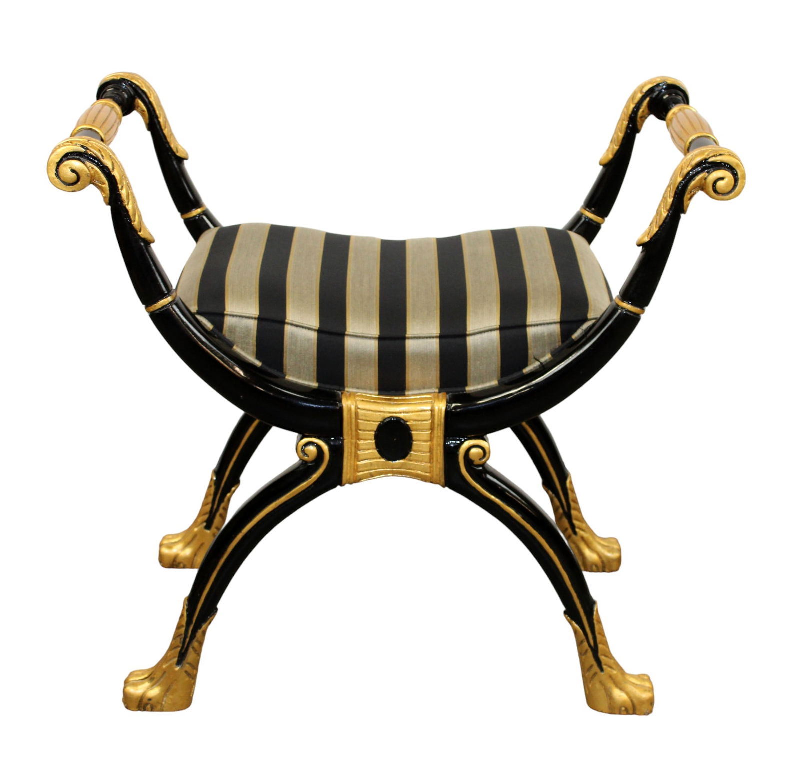 Maitland Smith curule bench with upholstered seat (1 of 7)