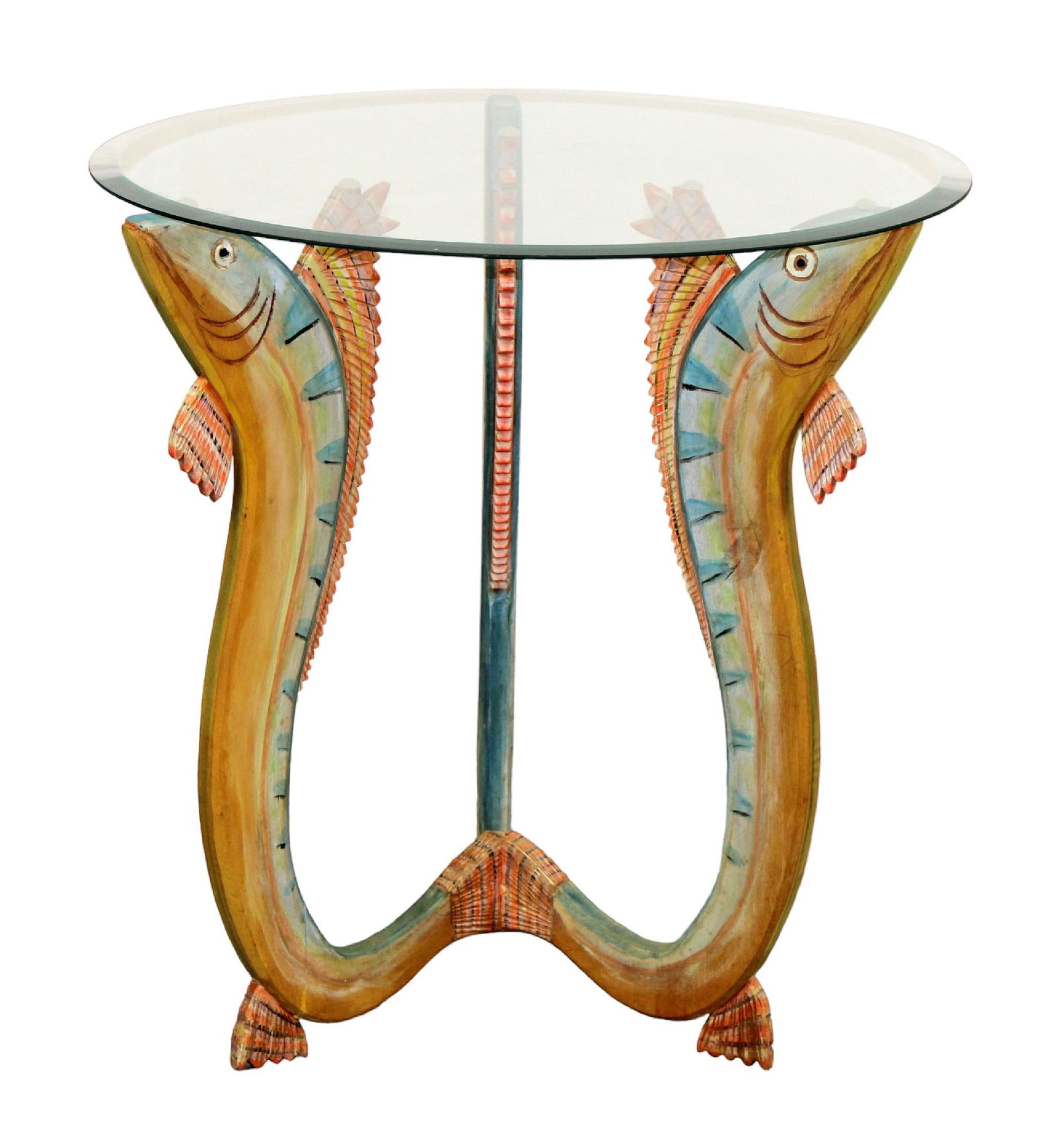French Gerard Rigot  side table with 3 fish support and glass top (1 of 10)