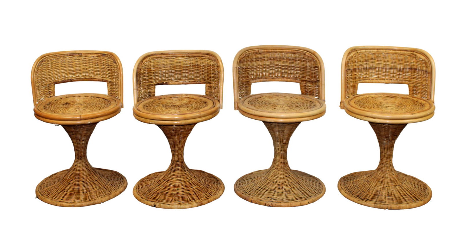 Set of 4 petite wicker and bamboo swivel stools (1 of 11)