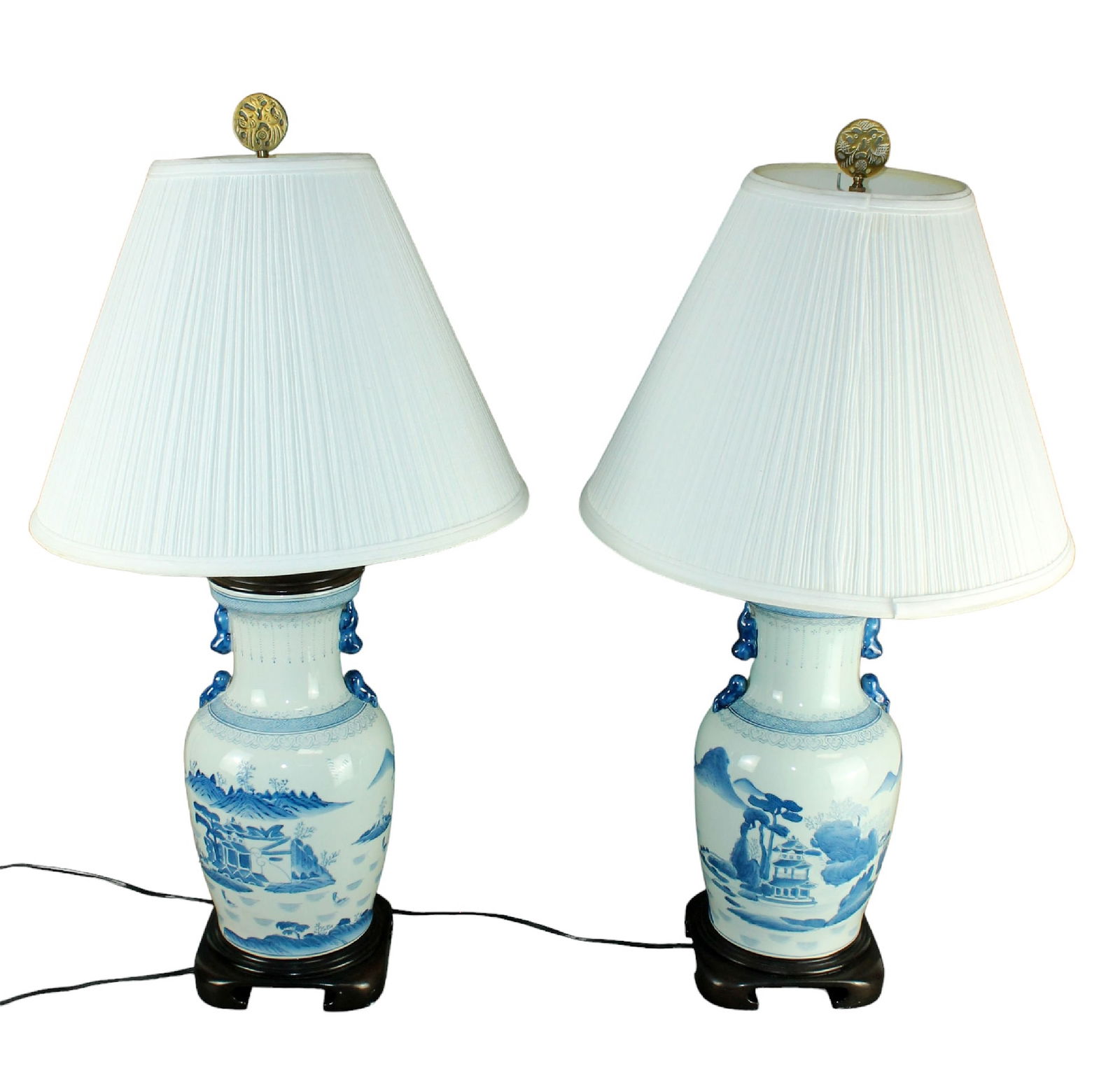 Lot of 2 Chinese blue & white porcelain urn form lamps (1 of 9)