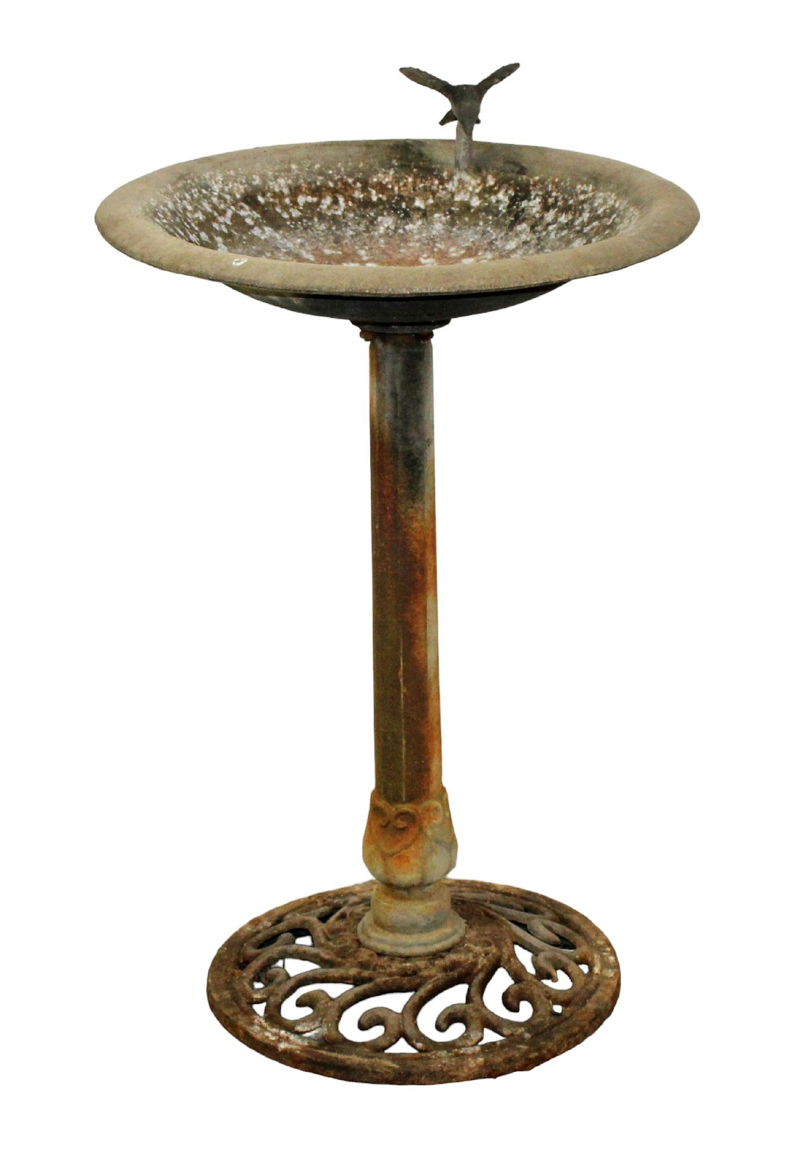 Cast iron pedestal bird bath with bird (1 of 8)