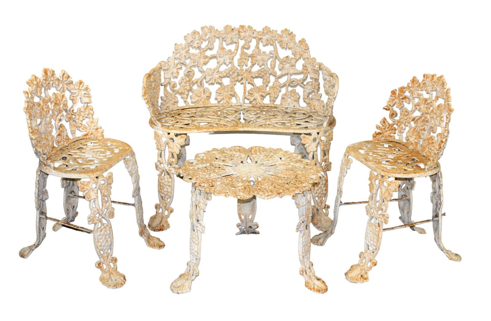 Cast iron American Victorian 4 piece garden set - 2 chairs, small table and bench (1 of 10)