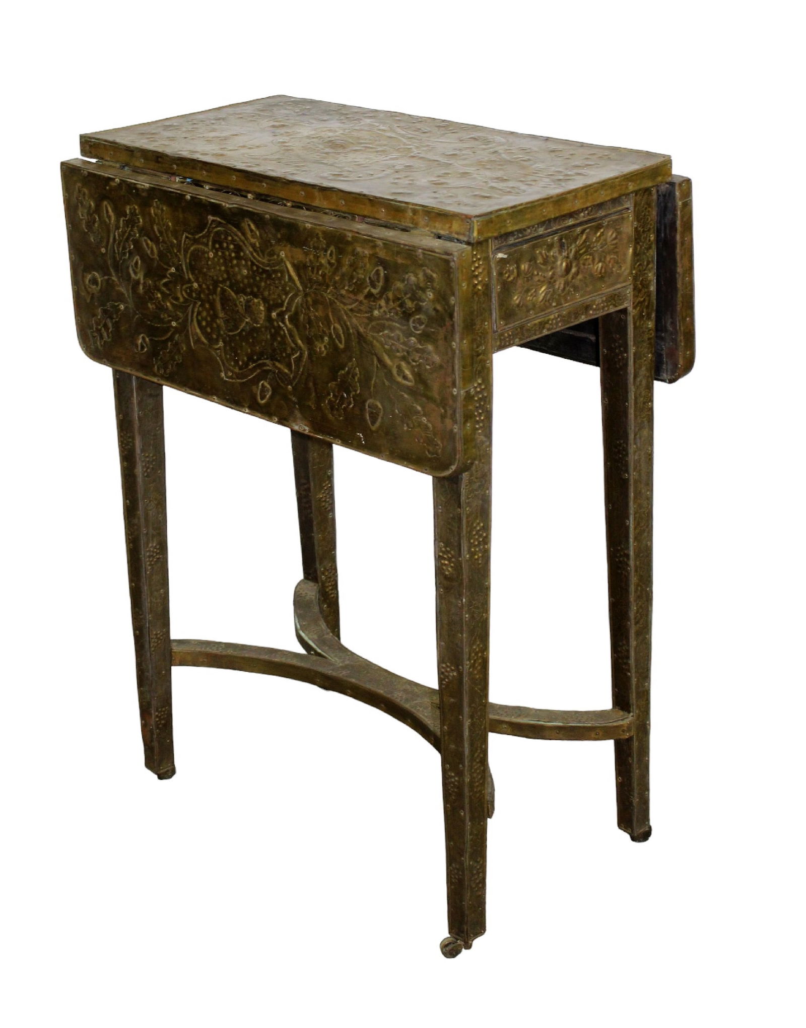 Embossed brass dropside table on castors (1 of 10)