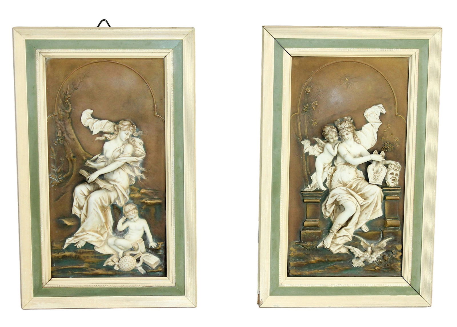 Pair of French bisque relief mother and child wall plaques (1 of 11)