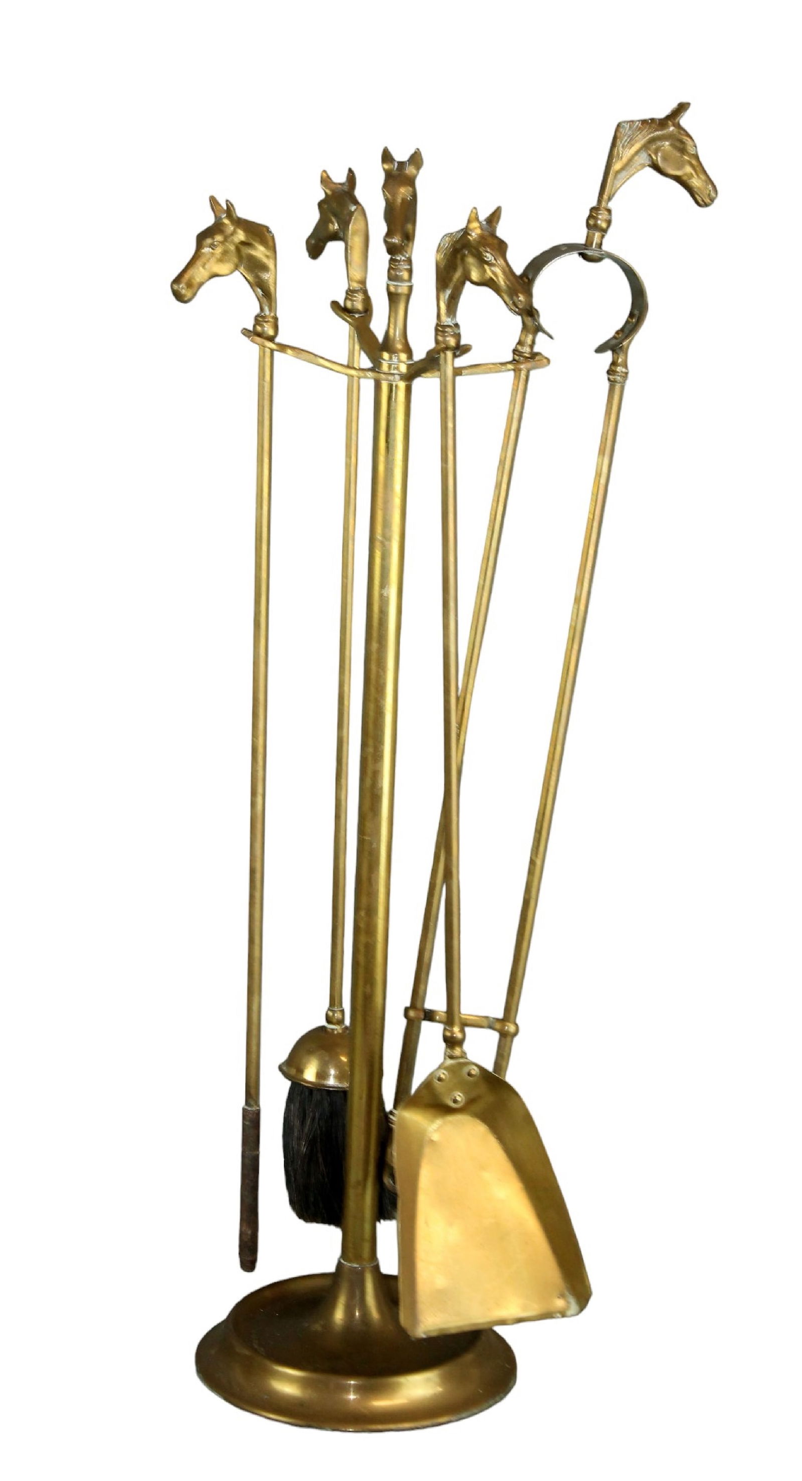 Set of brass fireplace tools with horse heads (1 of 13)