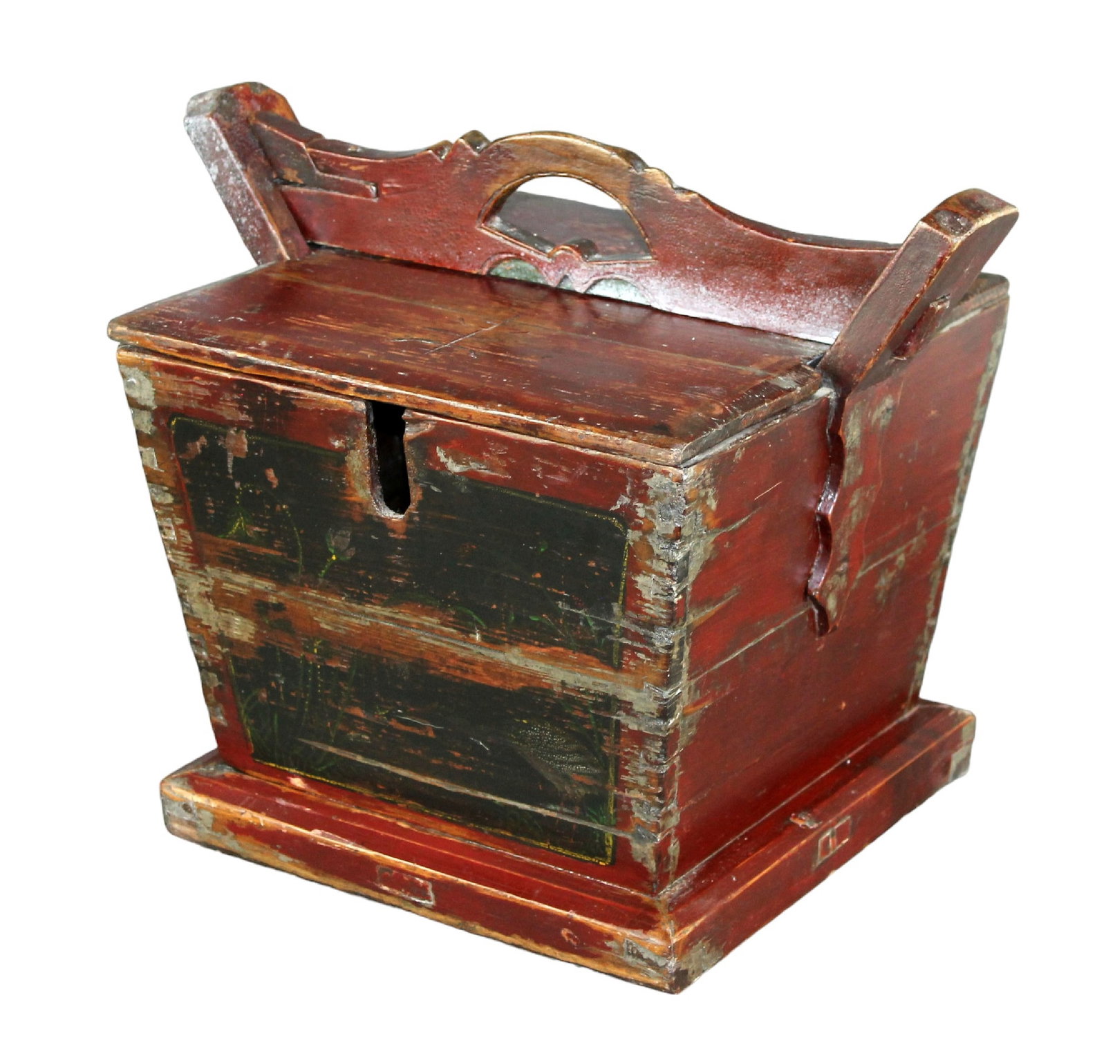 Chinese carved wooden tea caddy: Chinese carved wooden tea caddy. Chinese character engraved on lid. 14 1/2"h x 18 1/2"w x 12 1/2"d. Weight: 7 lbs