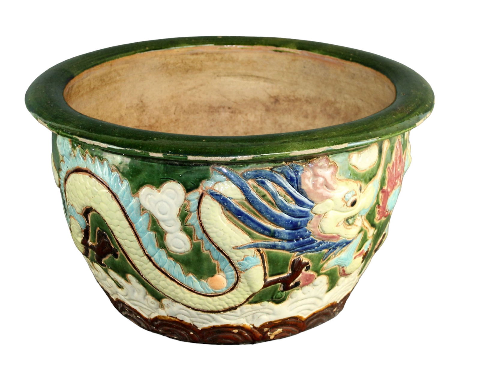 Chinese ceramic planter with relief dragon (1 of 9)