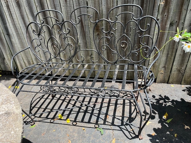 Black scrolled iron 2 seater garden bench (1 of 6)